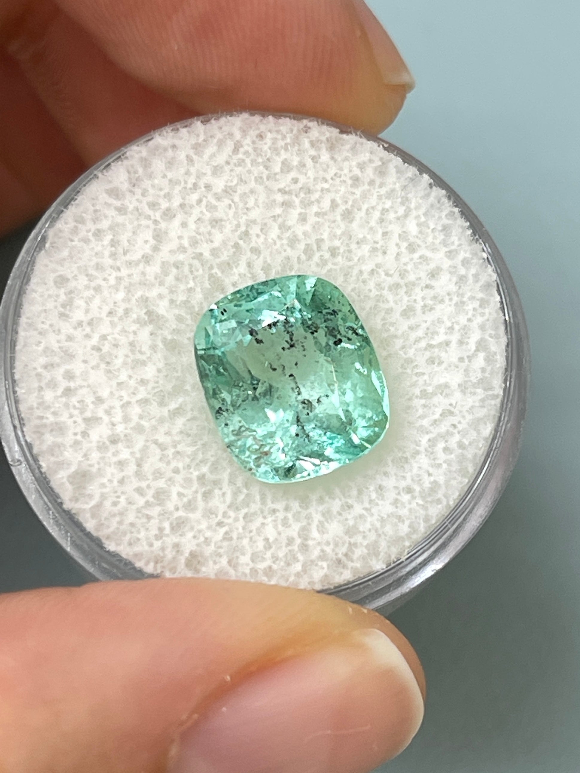 4.94 Carat 11x9.5mm Natural Colombian Emerald Loose Gemstone - Freckled Sea Foam Green Cushion Cut for Jewelry Making, Engagement Rings & Collector's Items