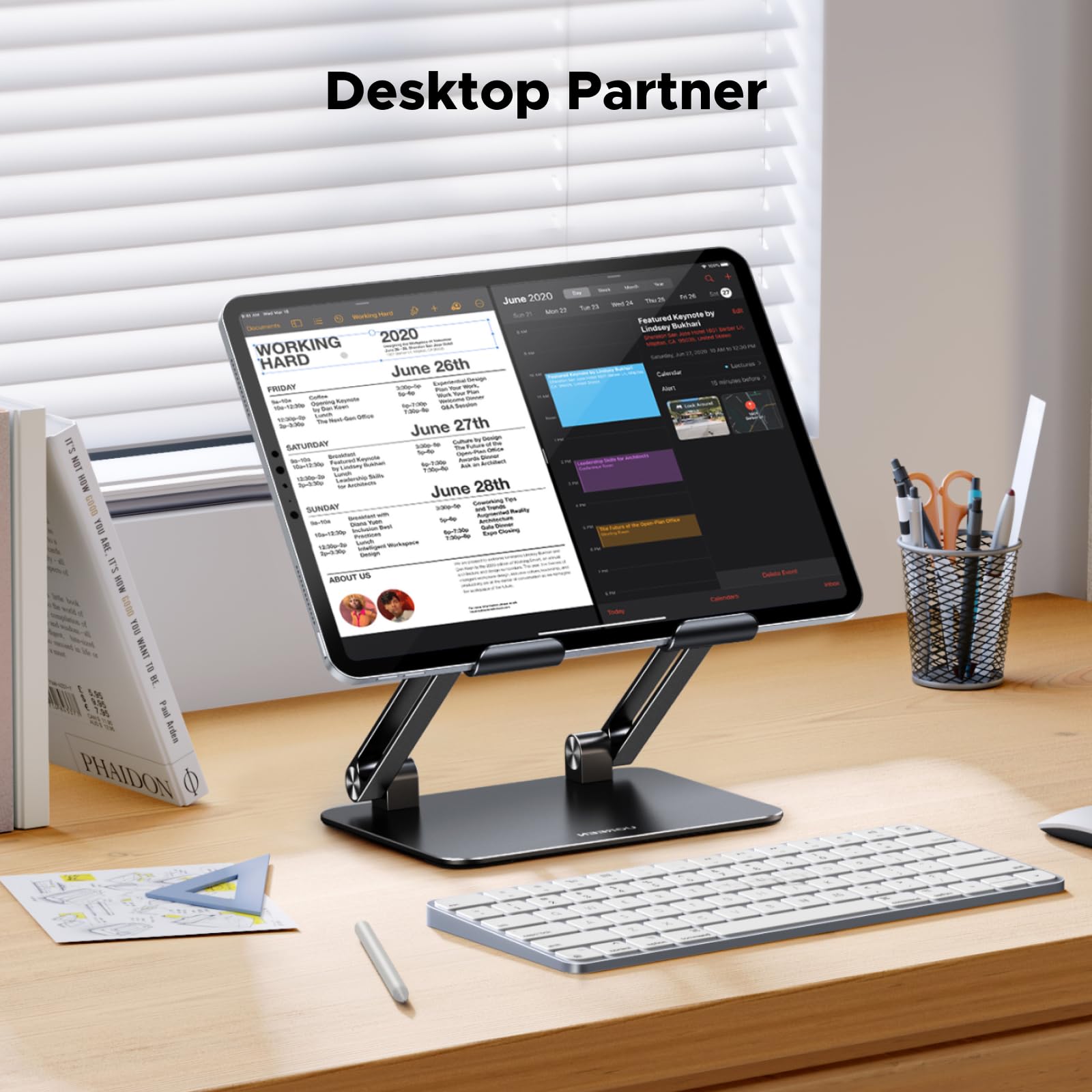 UGREEN Aluminum Tablet Stand Holder - Adjustable Foldable Desktop Dock Riser for iPad Pro 12.9/10.5/9.7, iPad Air, iPad Mini, Surface Pro, Galaxy Tab - Perfect for Office, Home & Travel (Black)