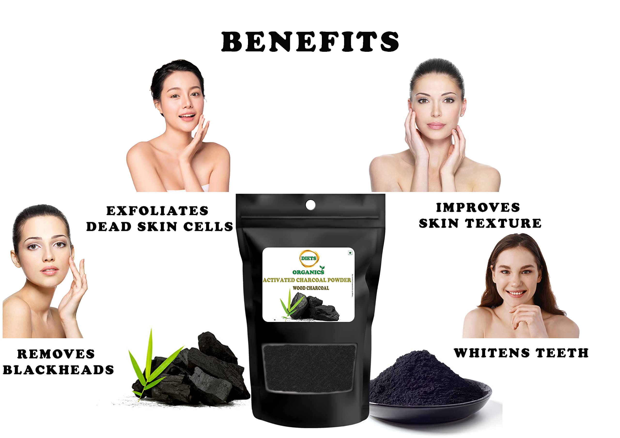 DIETS ORGANICS Activated Charcoal Powder for Face, Skin & Teeth Whitening - 250g Natural Detox & Brightening Solution | Perfect for DIY Skincare, Teeth Whitening & Deep Cleansing