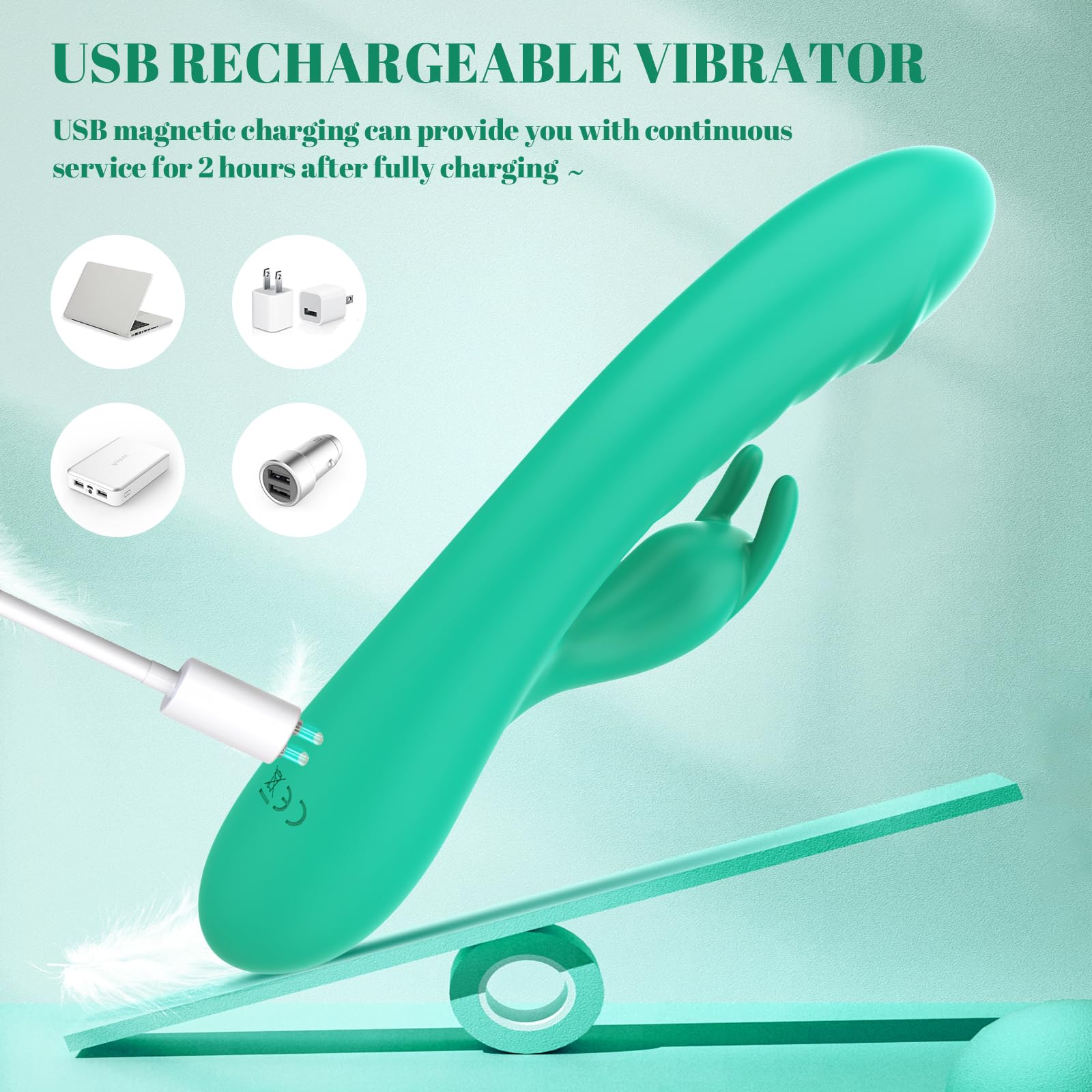 Premium Rabbit Vibrator with 10 Vibration Patterns & 3 Rotation Speeds - Dual Stimulation Clitoral & G-Spot Massager - Waterproof Silicone Adult Toy for Women (Robin Egg Blue) - Perfect for Solo Play, Couples & Sensual Exploration