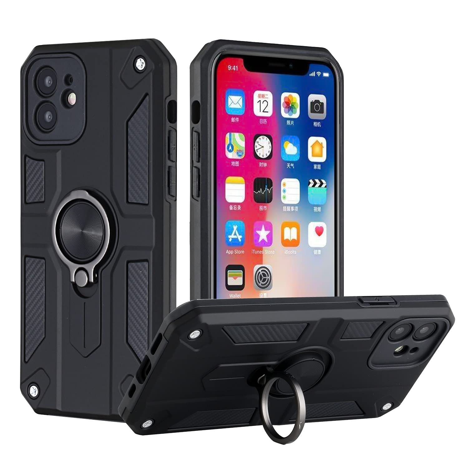 Premium Magnetic Stand Case for iPhone 13 Pro Max - Shockproof Hybrid Ring Cover, Black | Perfect for Work, Travel & Wireless Charging