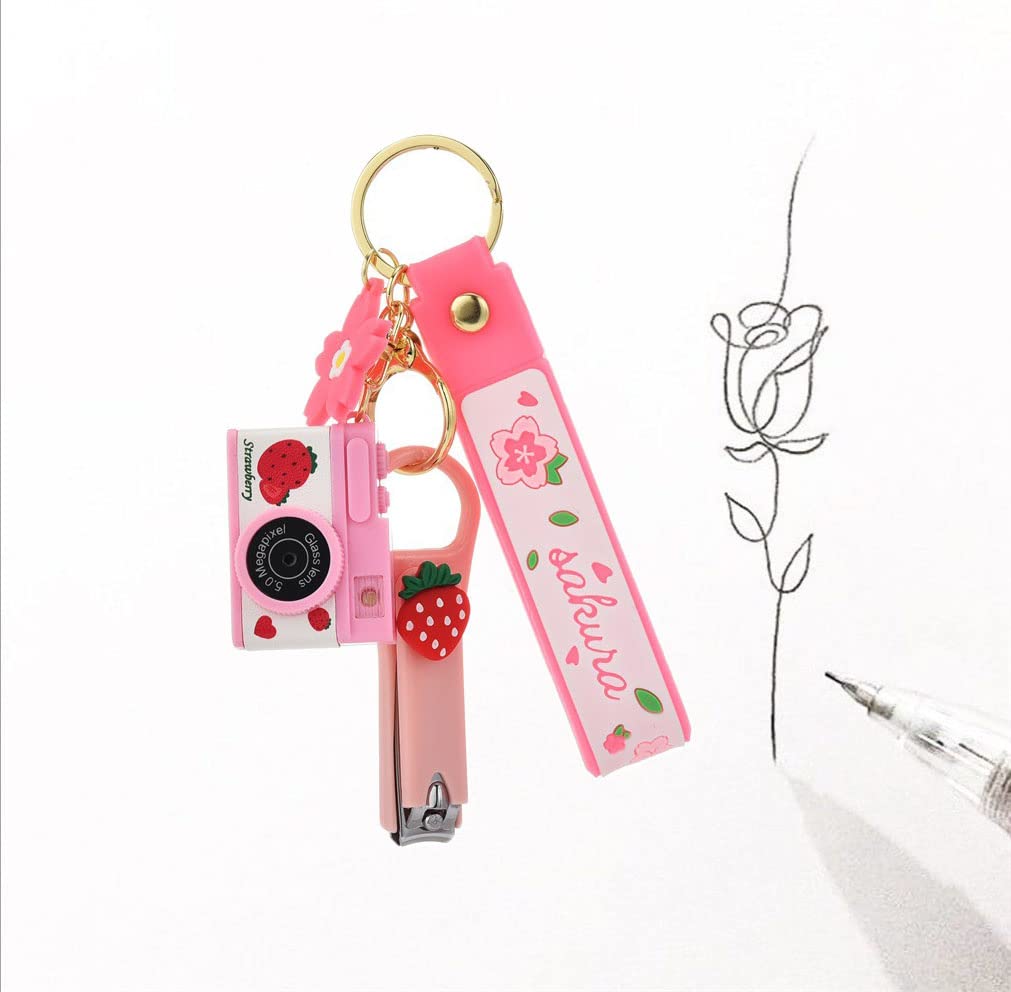 Ergugos Pink Camera Keychain with LED Light & Sound Effects - Creative Fashion Car Bag Charm, Cute Couple Gift for Students, Anti-Lost Keychain for Backpacks & Keys | Perfect for School, Travel & Daily Use