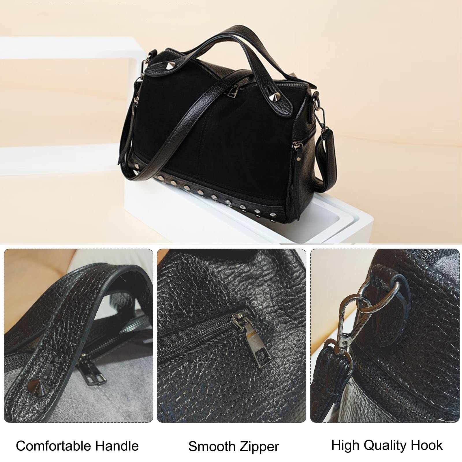 FANDARE Women's Elegant Top-Handle Shoulder Bag - PU Leather Crossbody Purse for Business, Work & Travel - Waterproof Ladies Handbag (Black) | Perfect for Office Commute, Business Meetings & Daily Essentials