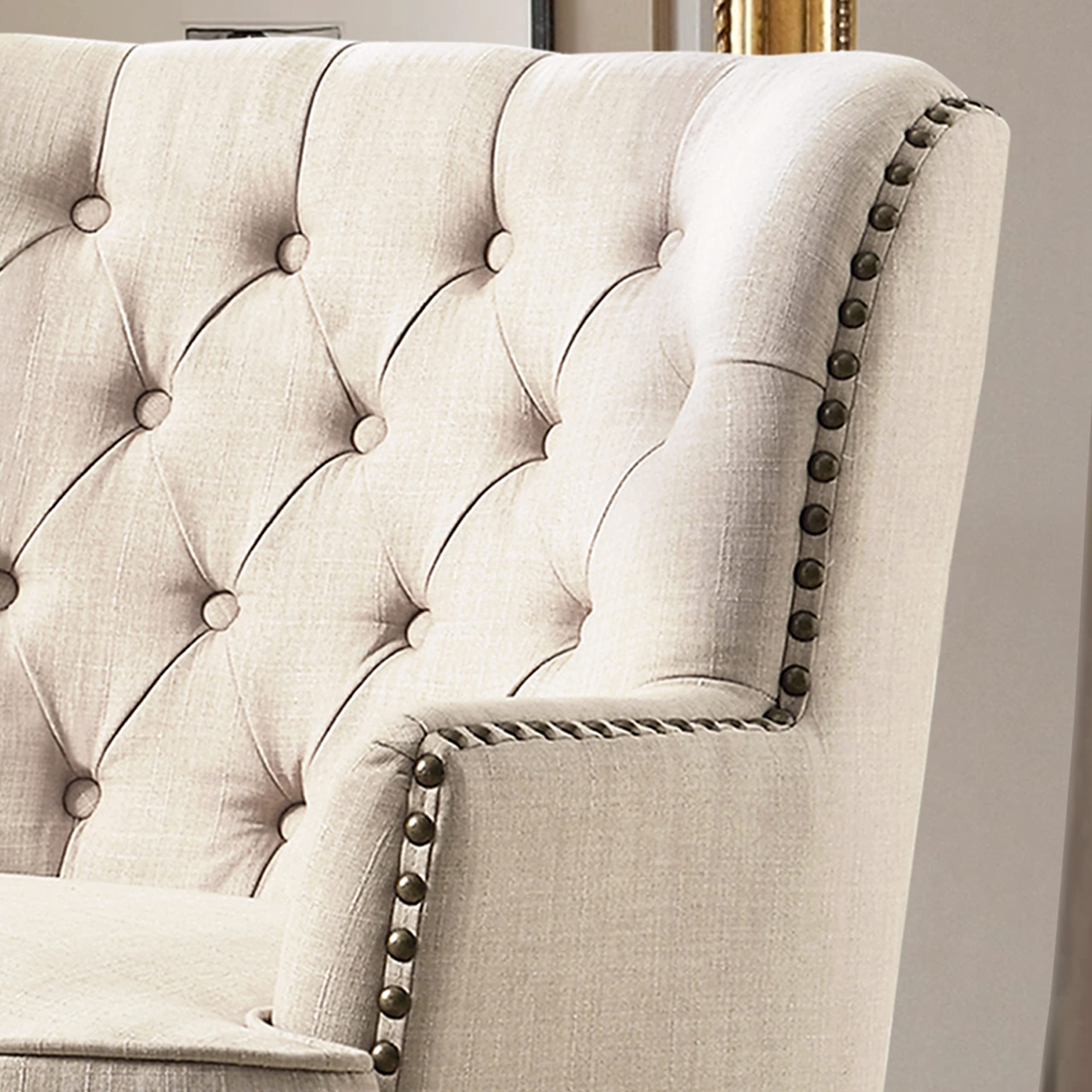 Rosevara Atlas Accent Chair - Modern Linen Natural Living Room Armchair, Comfortable Reading Chair for Bedroom or Lounge - Perfect for Relaxing, Reading & Small Spaces