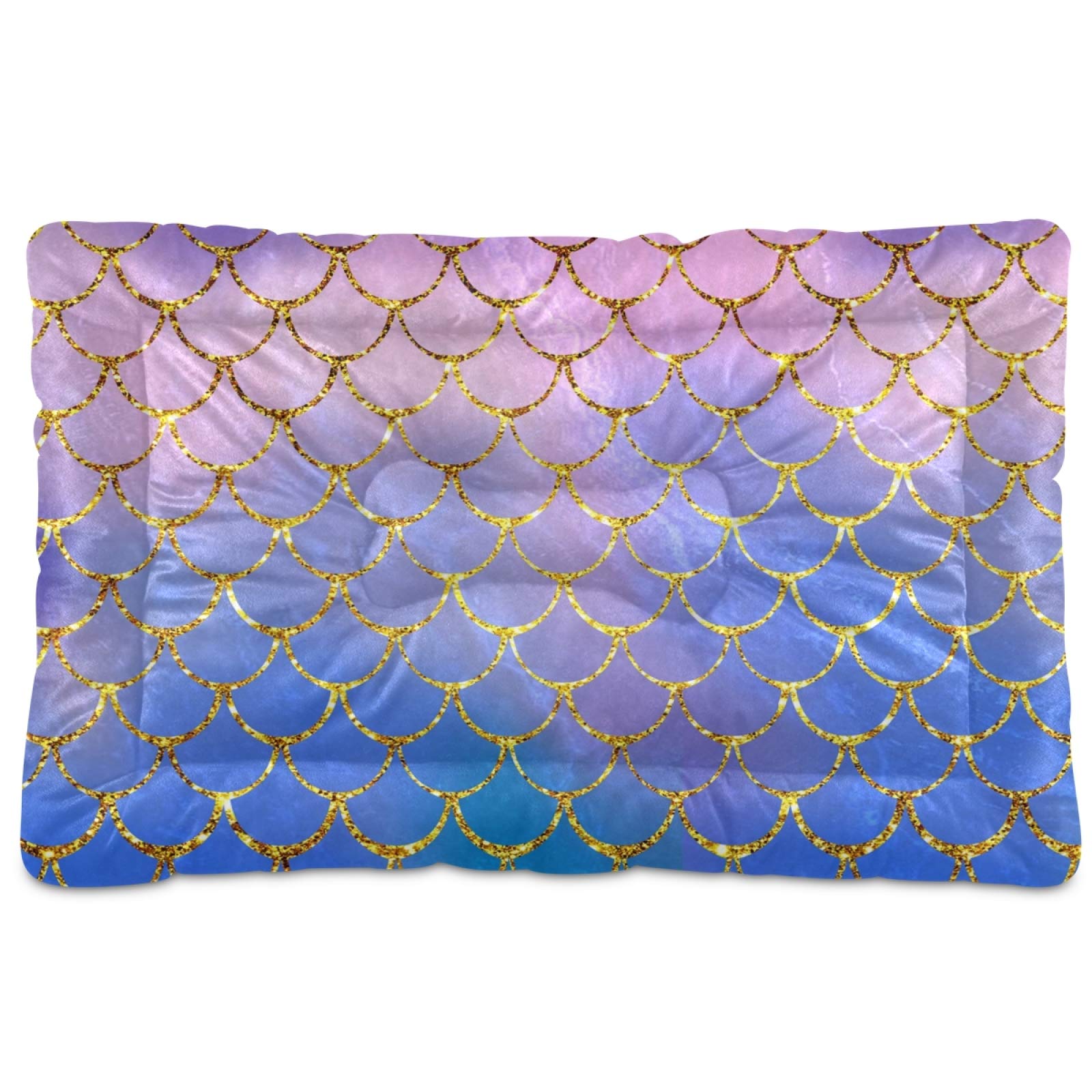 KEEPREAL Mermaid Scale Pet Bed - Ultra Soft Rectangle Dog & Cat Bed for Small to Medium Pets (24x18 Inch) | Calming Comfort Bed for Puppies, Kittens - Perfect for Living Room, Bedroom & Pet Travel