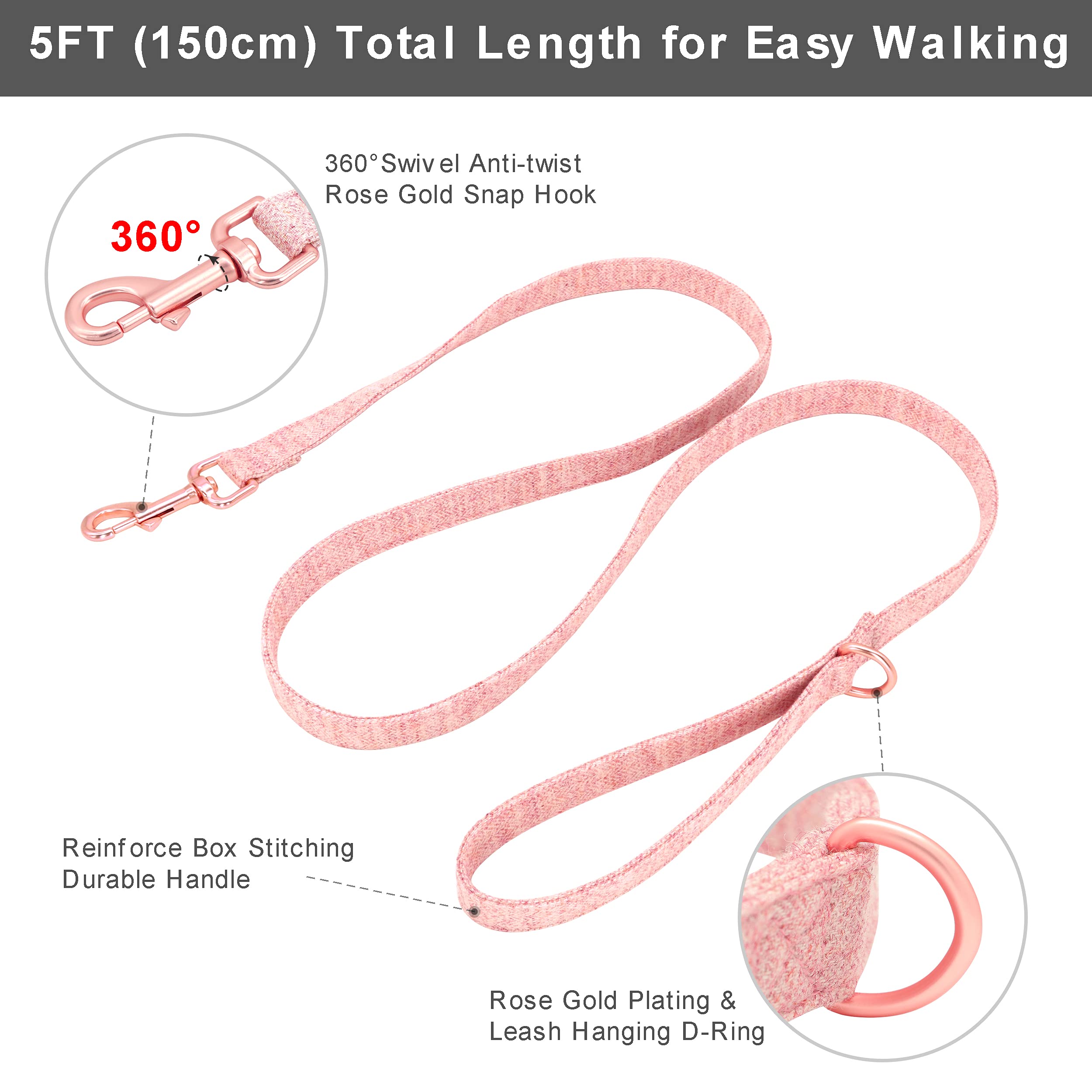 PET ARTIST Personalized Dog Collar with Detachable Bowtie - Soft & Comfortable Cute Dog Collar & Leash Set with Rose Gold Buckle - Adjustable Bowtie Collars for Small, Medium & Large Dogs (Pink) - Perfect for Daily Walks, Pet Parties & Photo Shoots