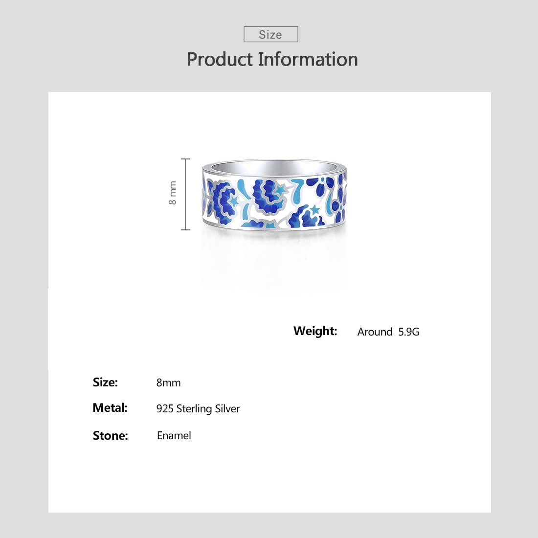 925 Sterling Silver Blue Flower Enamel Ring for Women - Elegant Handmade Jewelry Gift for Anniversary, Birthday & Special Occasions
