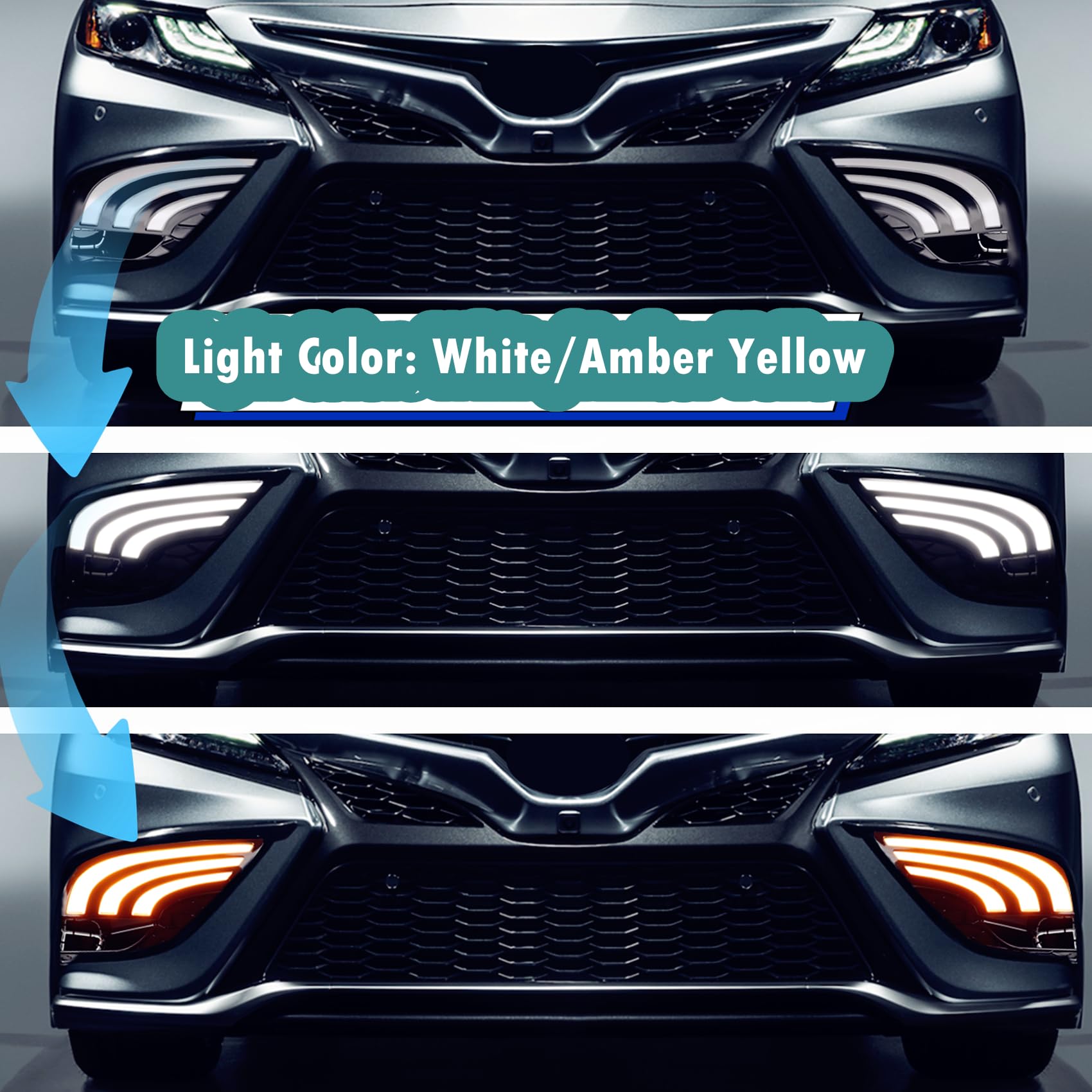 MotorFansClub LED White & Amber Sequential Turn Signal Lights - Compatible with Toyota Camry SE XSE 2021-2024 - DRL Daytime Running Lights & Fog Lights Replacement - Perfect for Night Driving & Enhanced Visibility