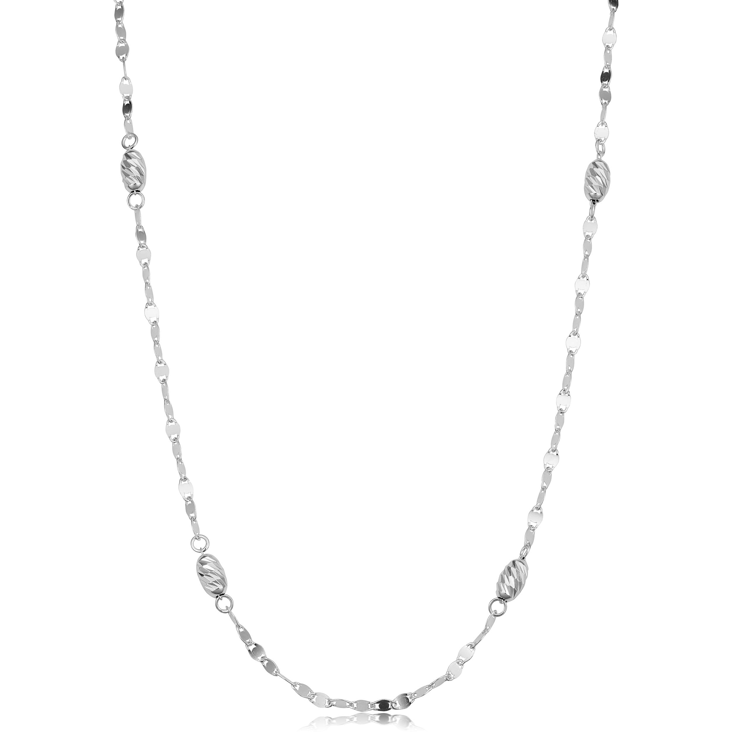 Kooljewelry Sterling Silver 4mm Diamond-Cut Oval Bead Station Necklace for Women - Elegant Layering Piece for Everyday Wear & Special Occasions