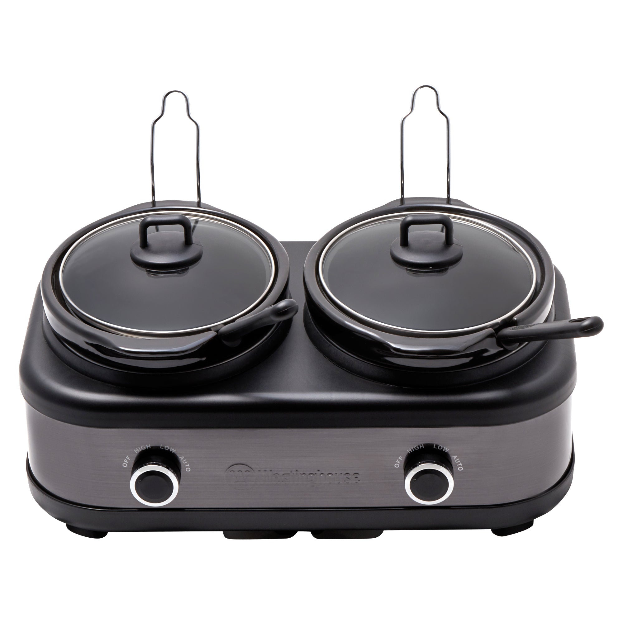 2-Pot Slow Cooker - Black Stainless Steel Electric Multi-Cooker for Soups, Stews & Meal Prep - Perfect for Family Dinners & Party Buffets