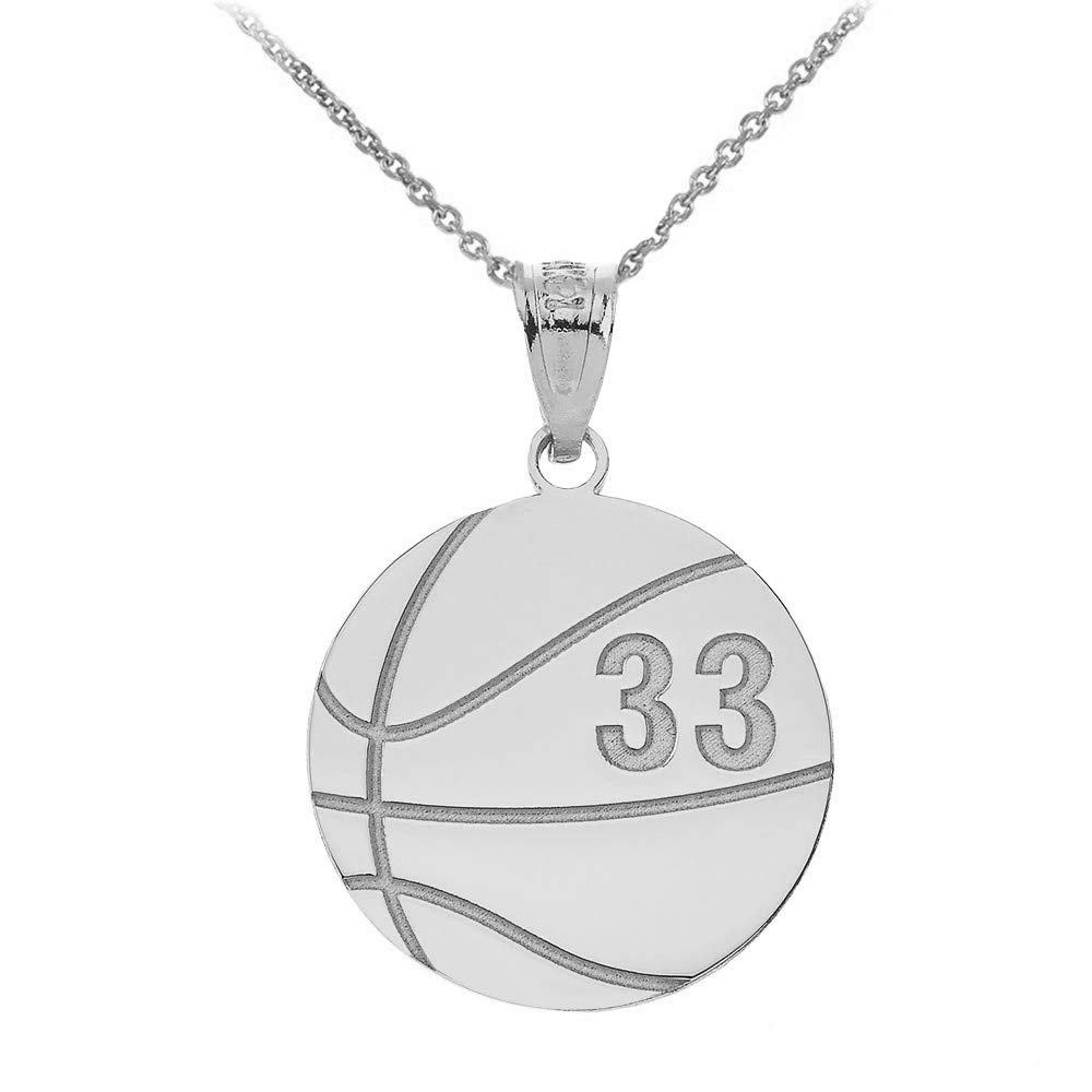 Personalized 14K White Gold Basketball Necklace - Custom Name & Number Engraved - Perfect Gift for Athletes, Basketball Lovers & Sports Enthusiasts - Ideal for Games, Birthdays & Special Occasions