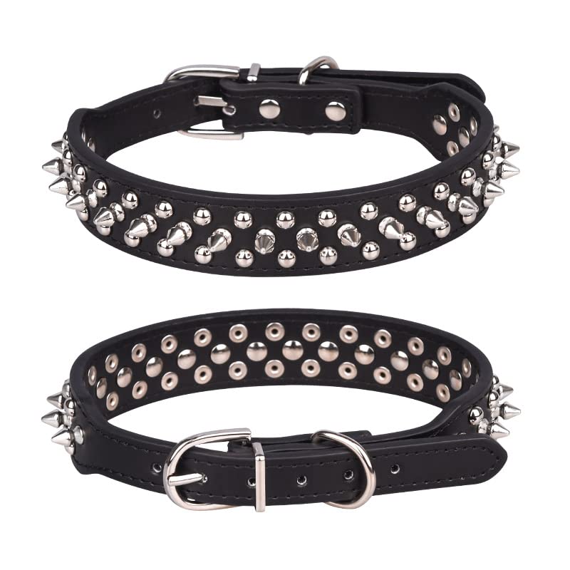 XS Spiked Dog Collar with Mushroom Rivets - Anti-Bite Protective Faux Leather Pet Collar for Small Dogs & Puppies (Black) - Perfect for Training, Walking & Outdoor Adventures