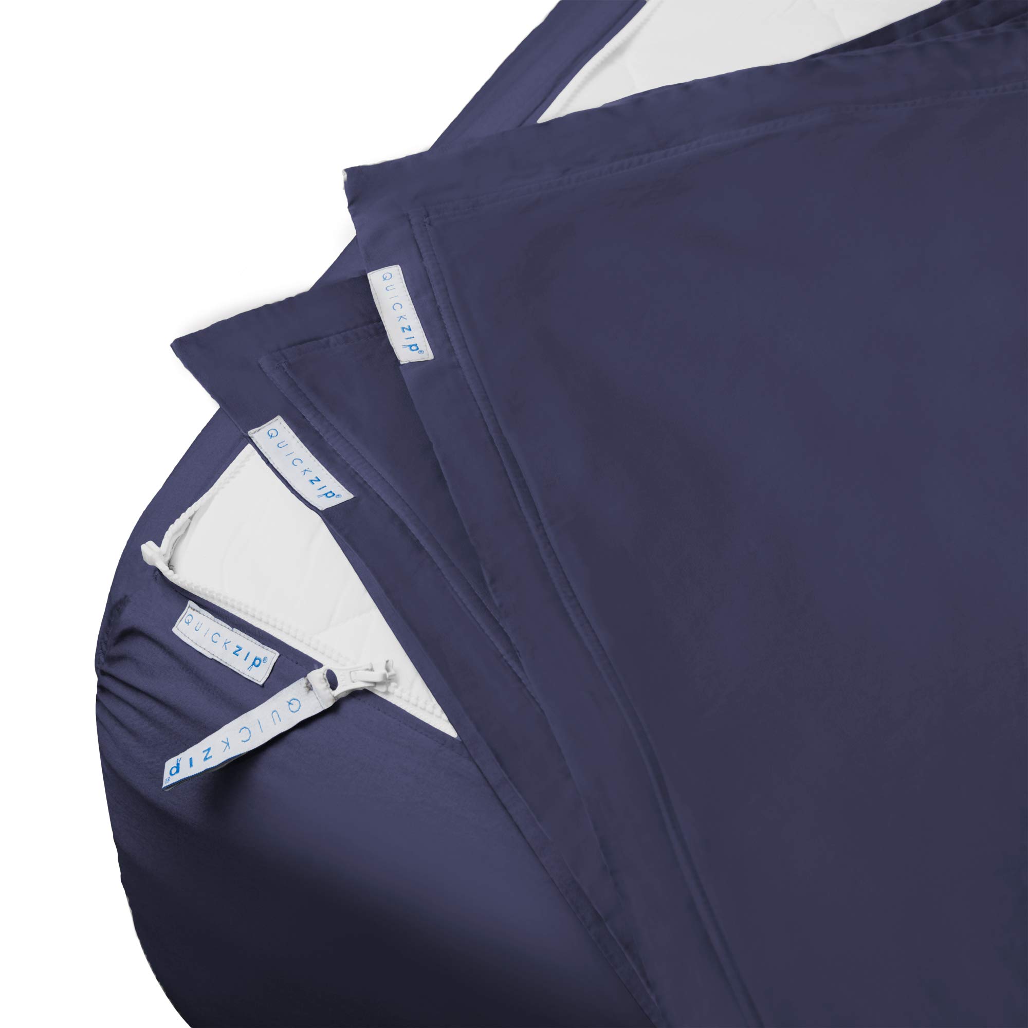 QuickZip King Size Fitted Sheet Set - 400 TC Soft Sateen Cotton with 17.5