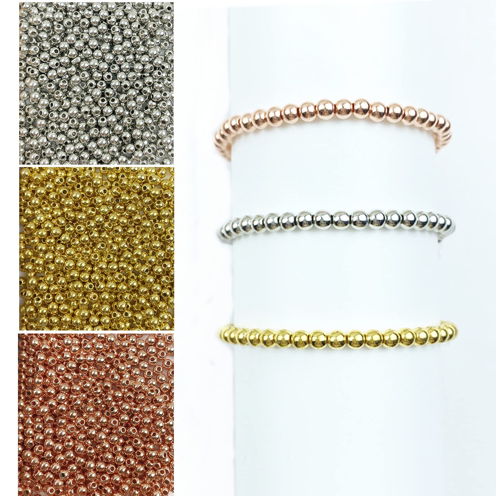 3000pcs 4mm Smooth Round Spacer Beads - Gold Silver Rose Gold Jewelry Beads for DIY Bracelets, Necklaces, Earrings - Perfect for Jewelry Making & Craft Projects