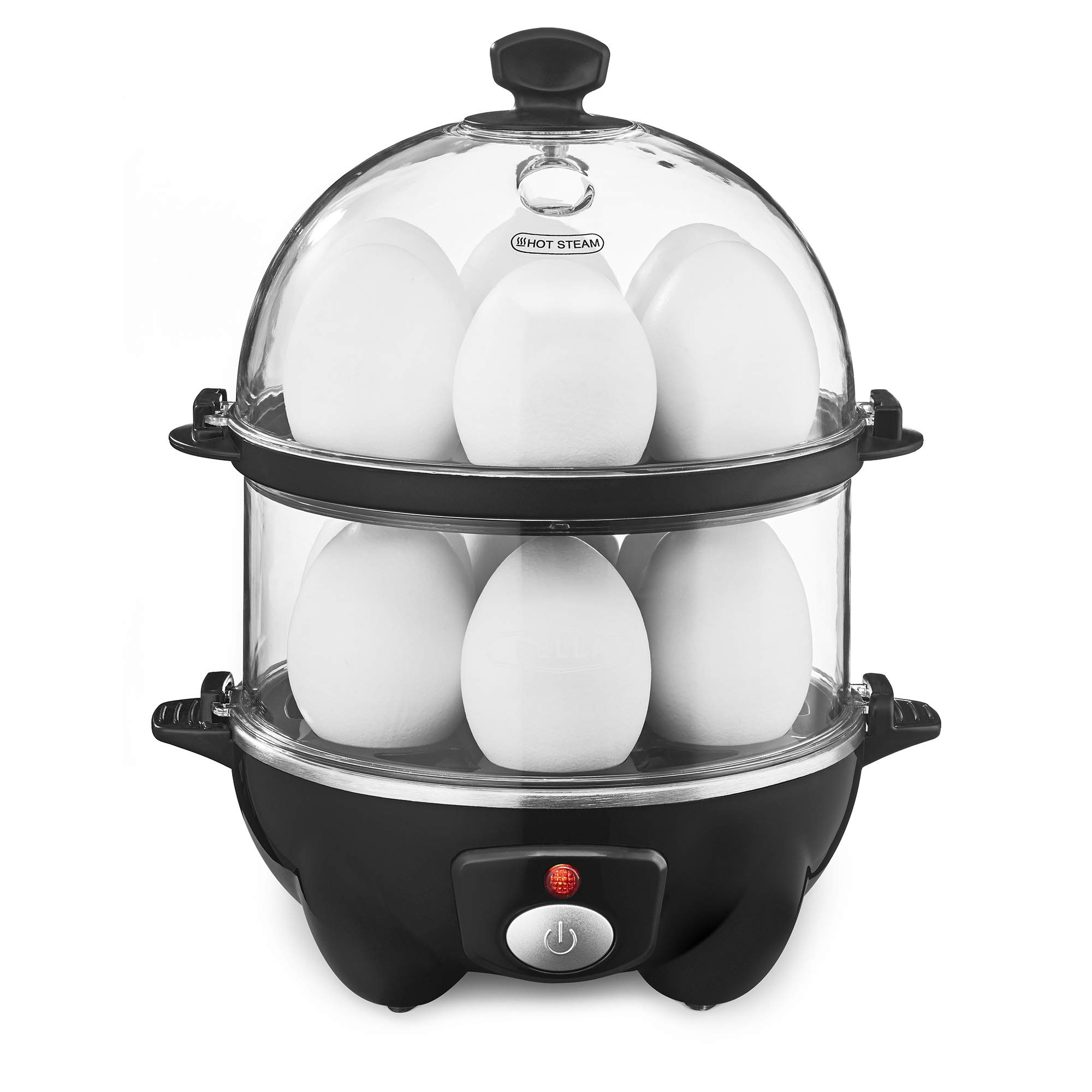 BELLA Double Tier Egg Cooker - 12 Large Eggs Boiler, Rapid Egg Maker & Poacher with Omelet Tray | Dishwasher Safe | Perfect for Meal Prep, Family Breakfast & Healthy Cooking | Black