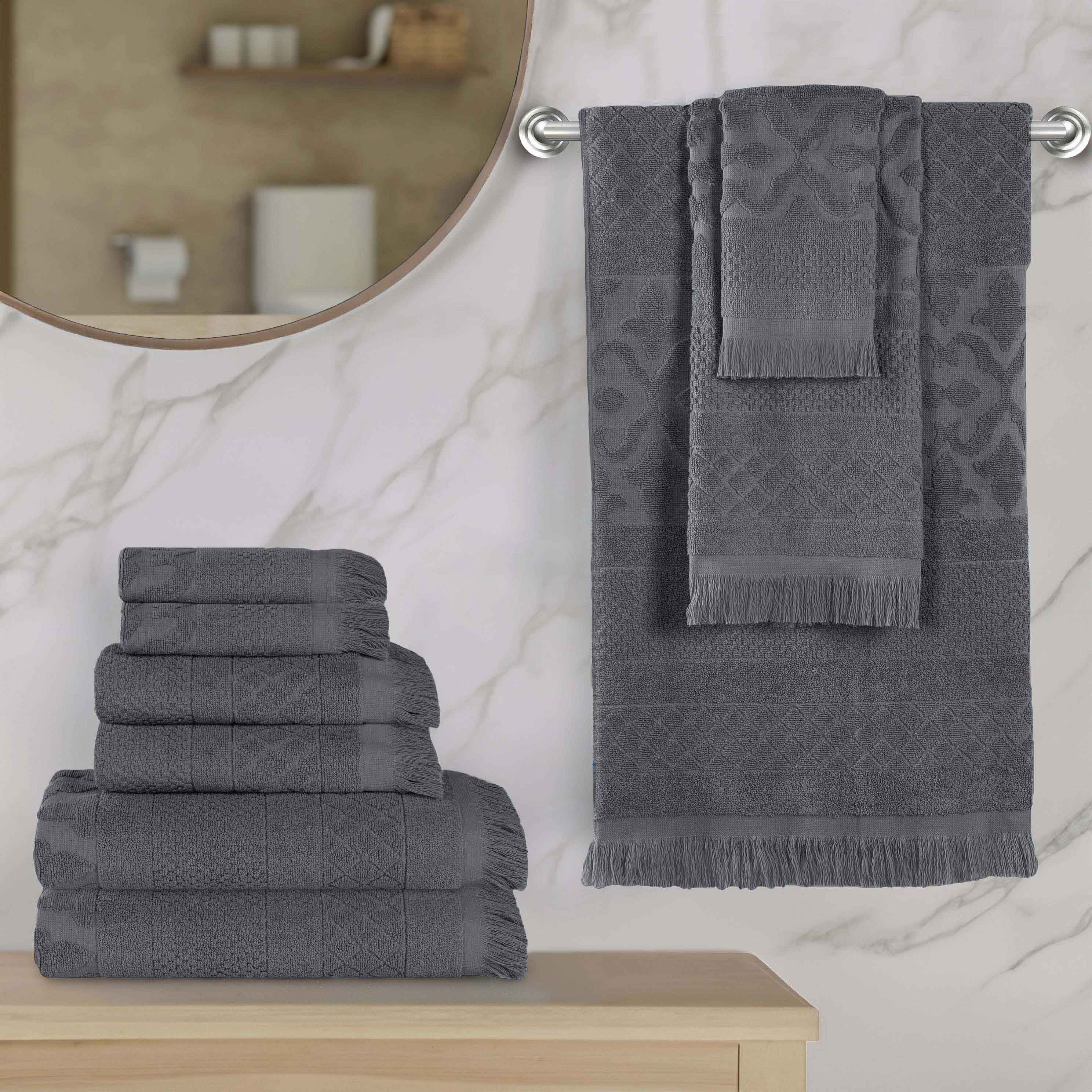 Premium 9-Piece Cotton Geometric Jacquard Towel Set - Ultra Soft, Highly Absorbent Bath & Beach Towels for Spa, Pool, and Home Use