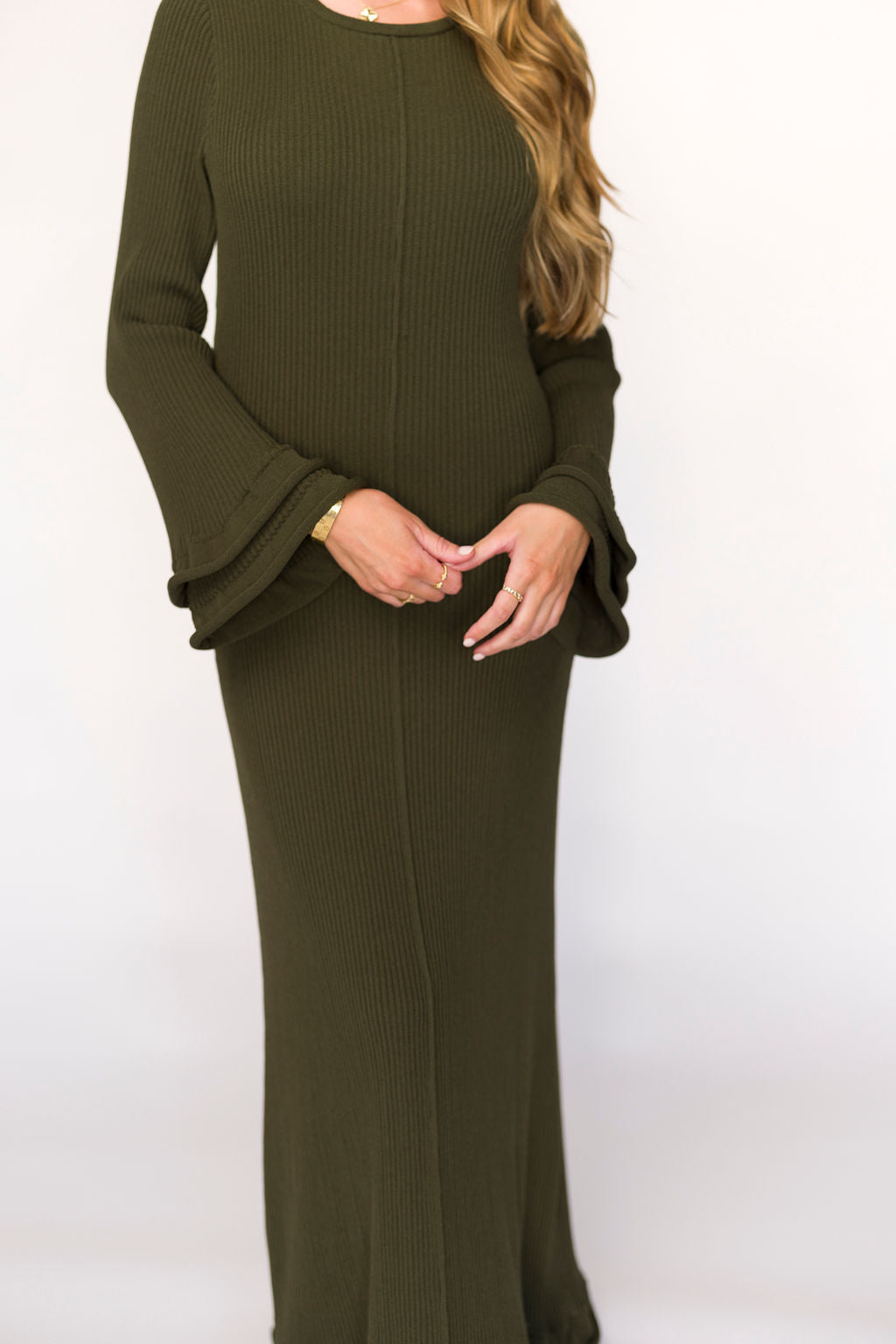 Arlet Olive Green Maternity Dress - Bump Friendly, Comfortable & Stylish for Pregnancy, Nursing, and Special Occasions