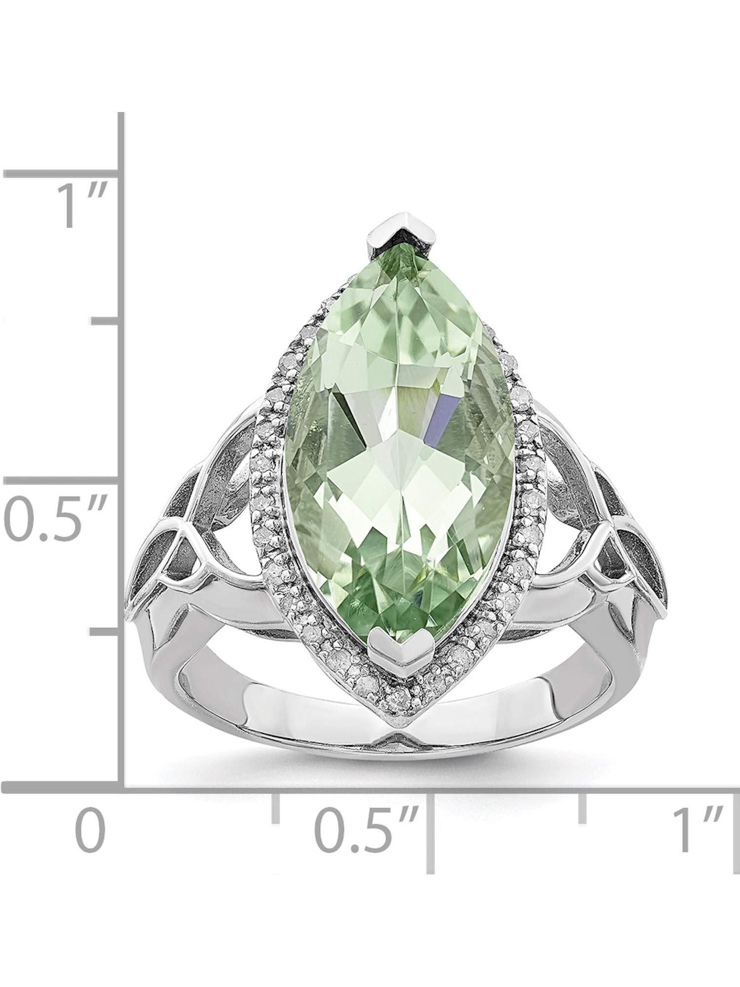 Sterling Silver Rhodium Plated Diamond & Green Quartz Ring for Women - Elegant Jewelry Gift for Valentine's Day, Anniversary or Special Occasion | Handmade by Sweet Pea Jewelry