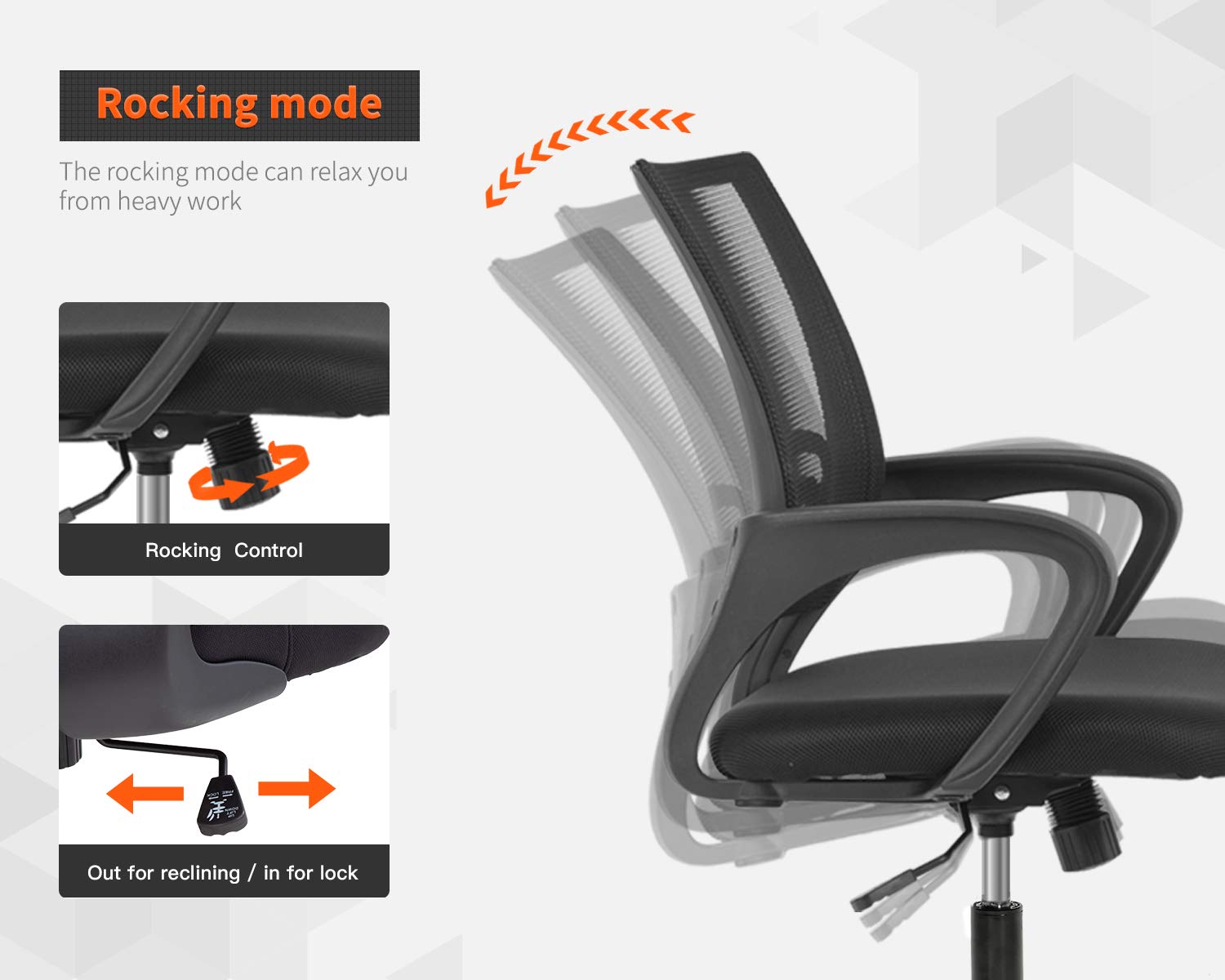 Ergonomic Mesh Office Chair with Lumbar Support - Adjustable Mid-Back Computer Desk Chair with Armrests & Rolling Swivel for Home & Executive Use - Comfortable Task Chair for Long Work Hours (Black)