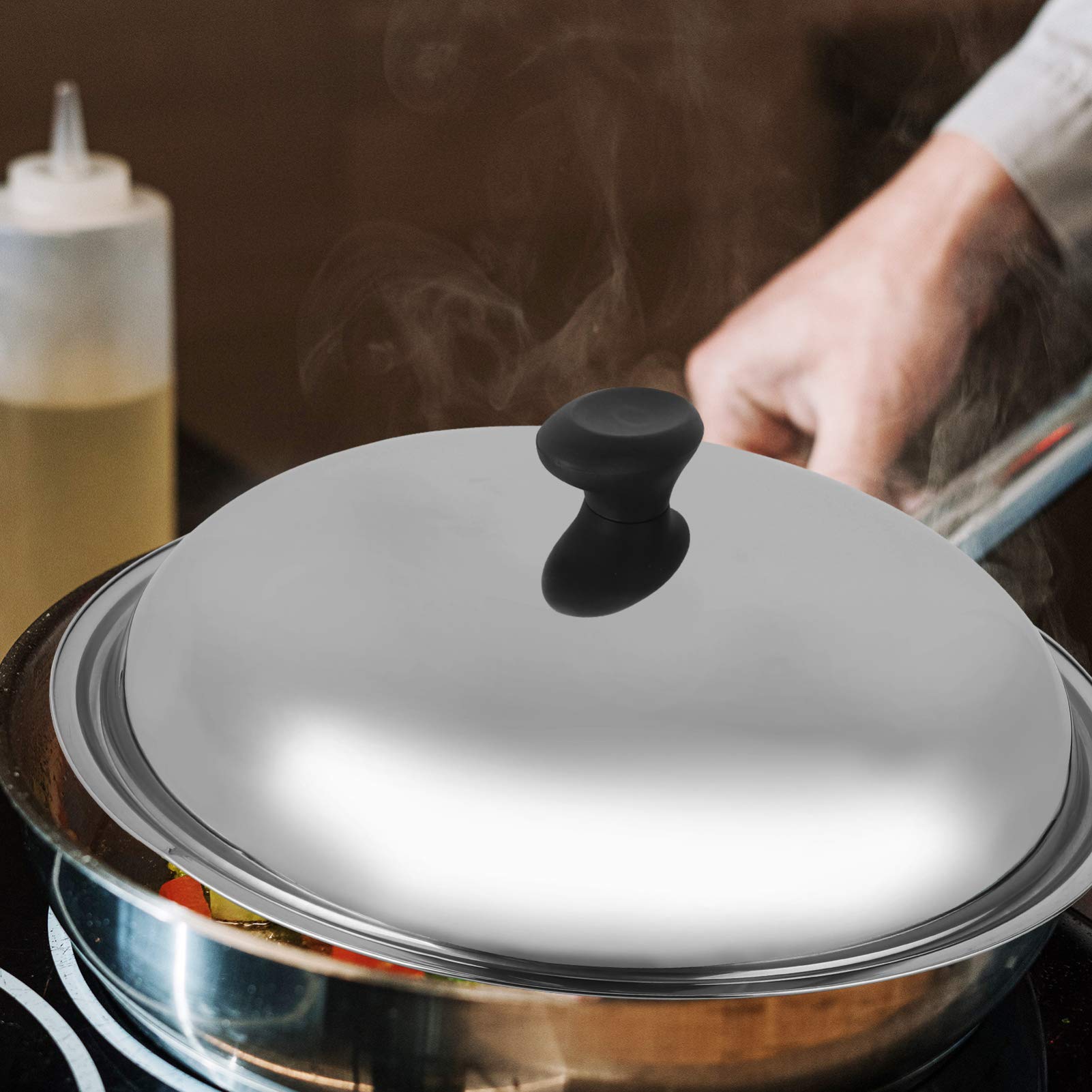 Hemoton 38cm Stainless Steel Cooking Pan Lid - Replacement Pot Cover for Skillet, Wok & Cookware - Round Knob Handle with Anti-Scald Design (Random Knob Style) - Perfect for Frying, Steaming & Slow Cooking