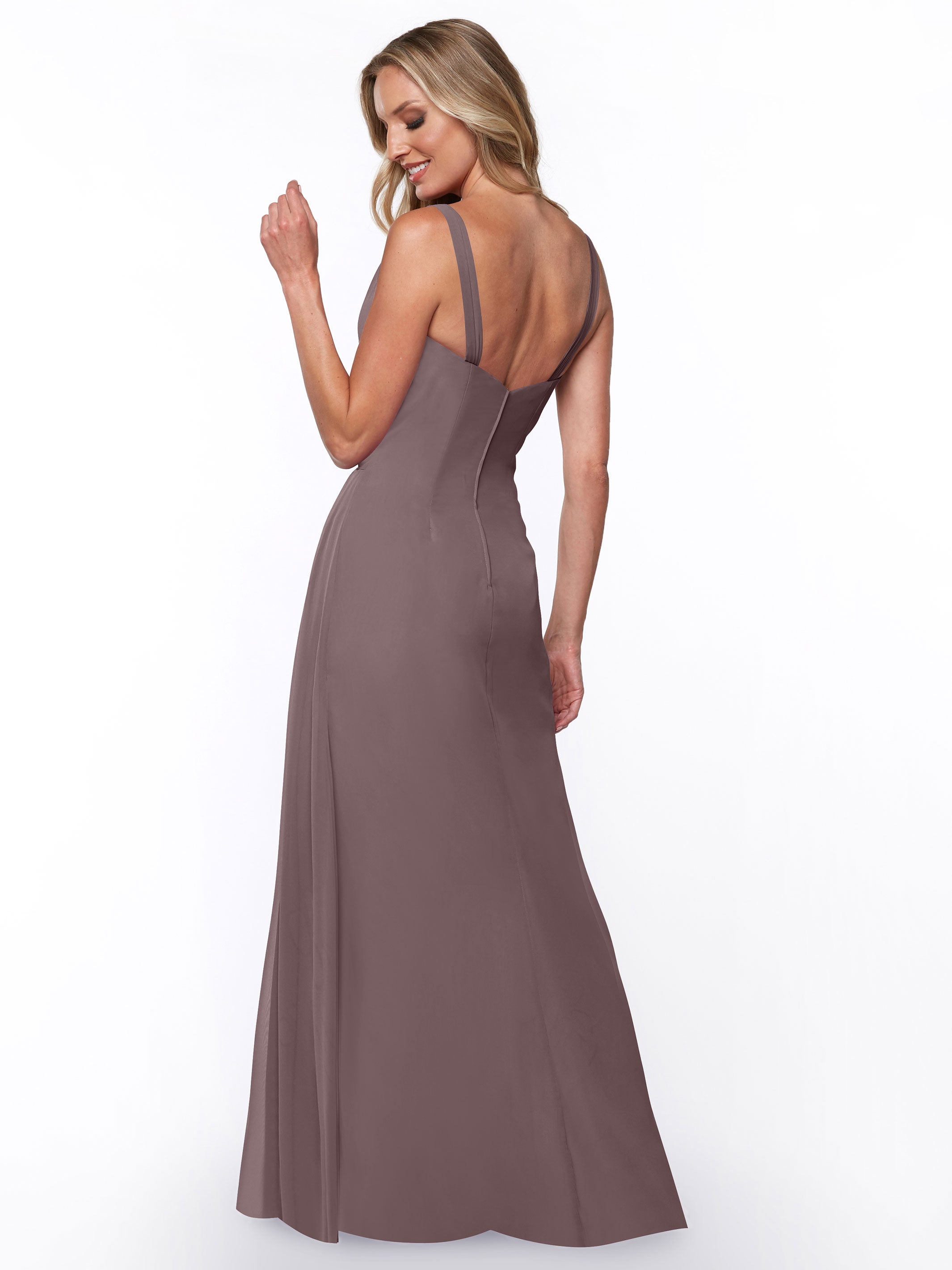 Elegant 80030 Chiffon Sheath Bridesmaid Dress with Ruching V-Neck Bodice - Perfect for Weddings, Formal Events & Special Occasions