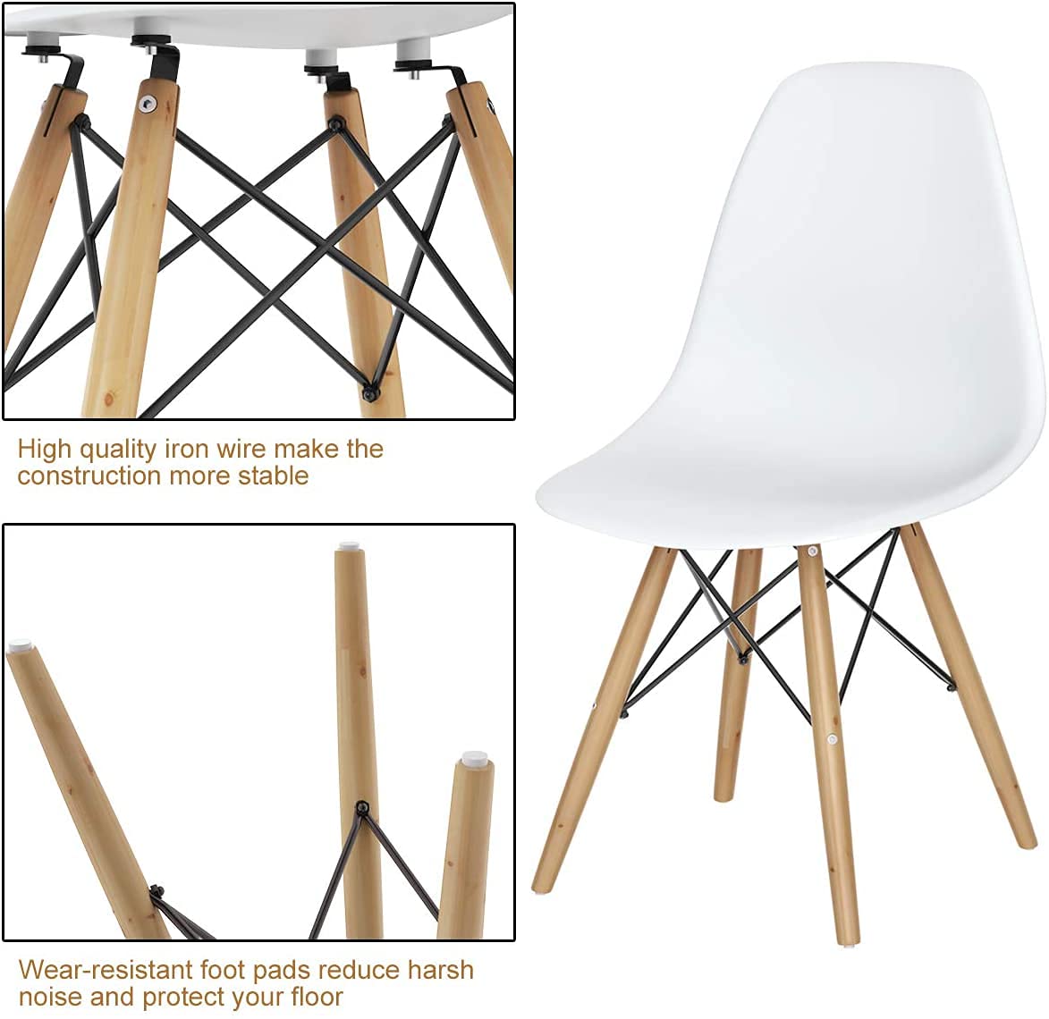 ERGOMASTER Mid Century Modern Dining Chairs Set of 4 - Sturdy Wooden Legs & Durable Plastic Shell - White Kitchen Chairs for Dining Room, Living Room, Bedroom & Office - Perfect for Home Decor & Small Spaces