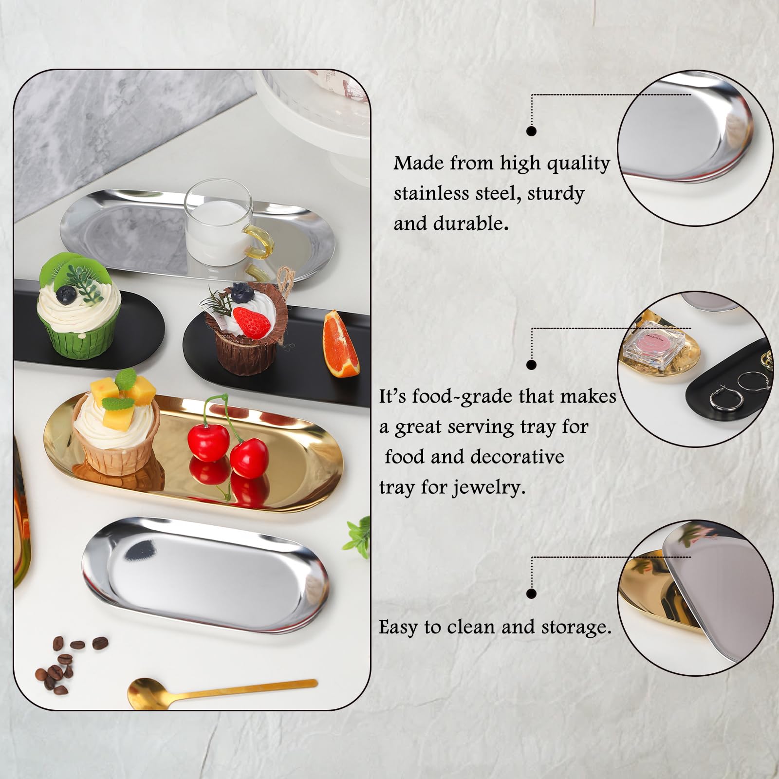 2-Pack Black Decorative Serving Trays for Bathroom & Jewelry Storage - 7