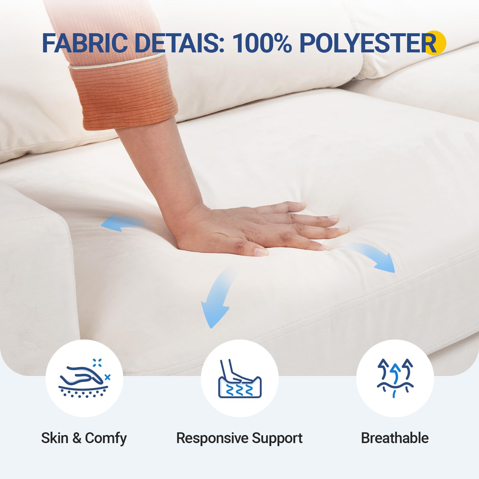 Avenco Modern Sofa & Armchair Set - Extra Deep Seat Accent Chairs, Ivory Upholstered Couch for Living Room, Apartment, Home Office | Perfect for Lounging, Entertaining & Small Space Decor