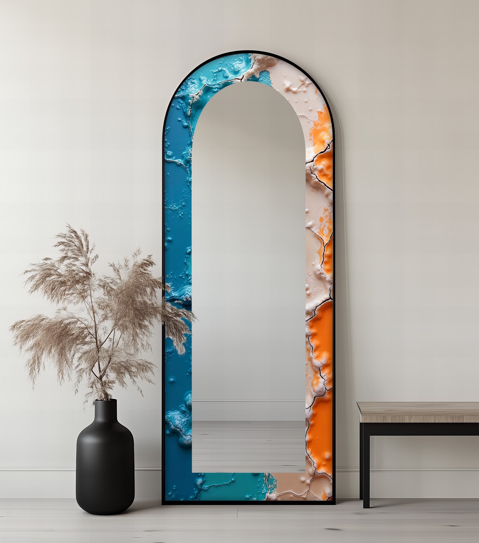 AquaCrack Fusion - Modern Abstract Floor Mirror for Living Room, Bedroom & Entryway - Large Decorative Wall Mirror with Unique Cracked Design - Home Decor & Interior Design Accent