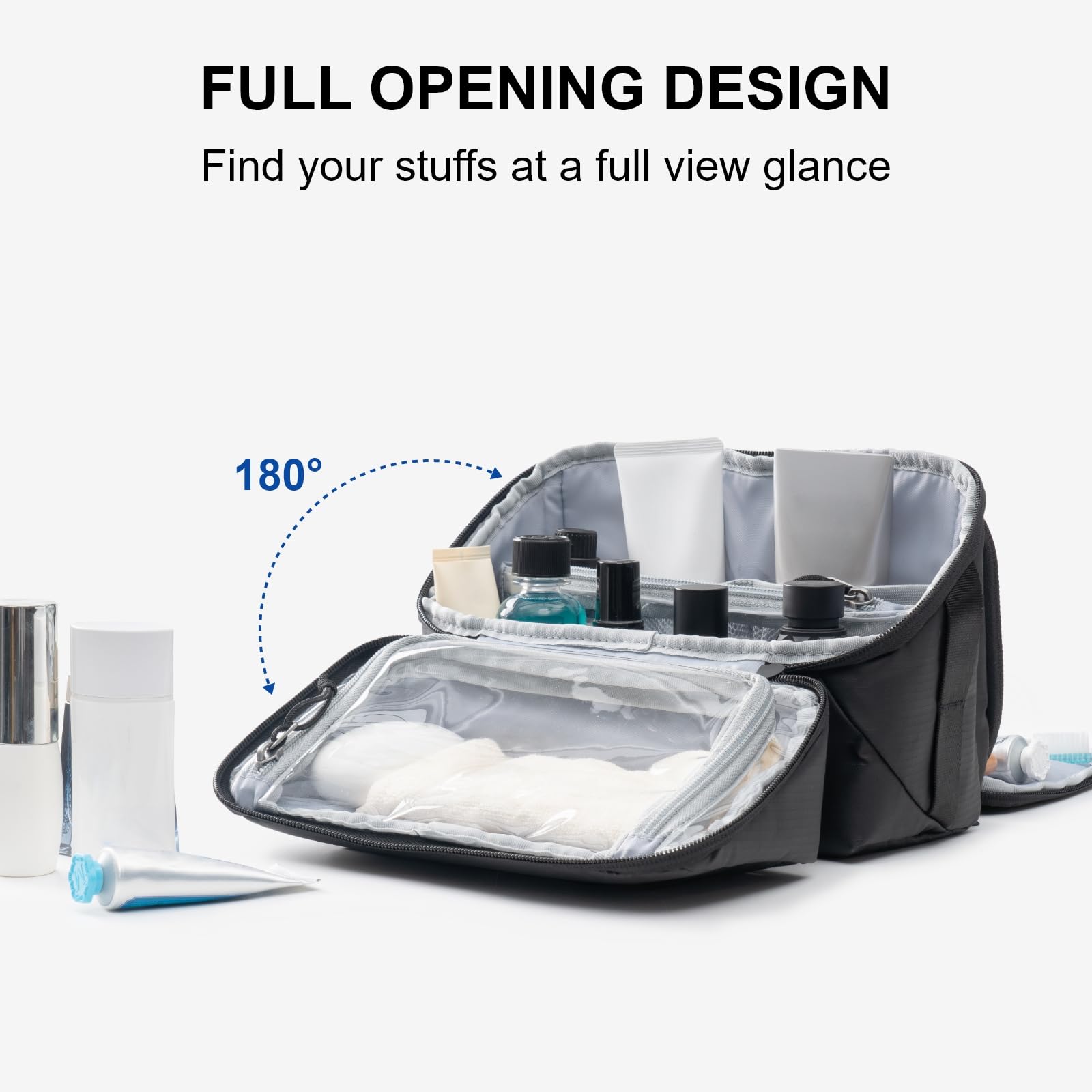 Everfun Compact Water-Resistant Travel Toiletry Bag for Men & Women - Shaving Dopp Kit & Makeup Organizer with Wet/Dry Compartments - Perfect for Airplane Carry-On, Gym, Camping & Business Trips