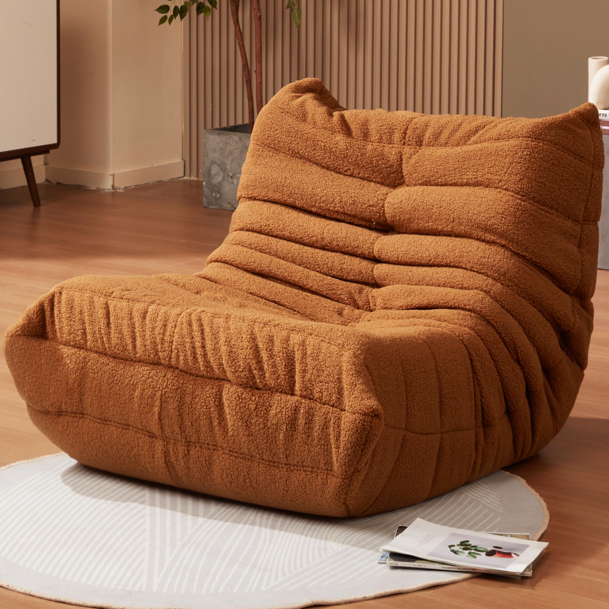 Hobestluk Giant Memory Foam Bean Bag Chair for Adults - Super Soft Faux Fur Oversized Lazy Sofa with Fireside Design, Brown Teddy - Perfect for Living Room, Bedroom, Dorm & Office Relaxation