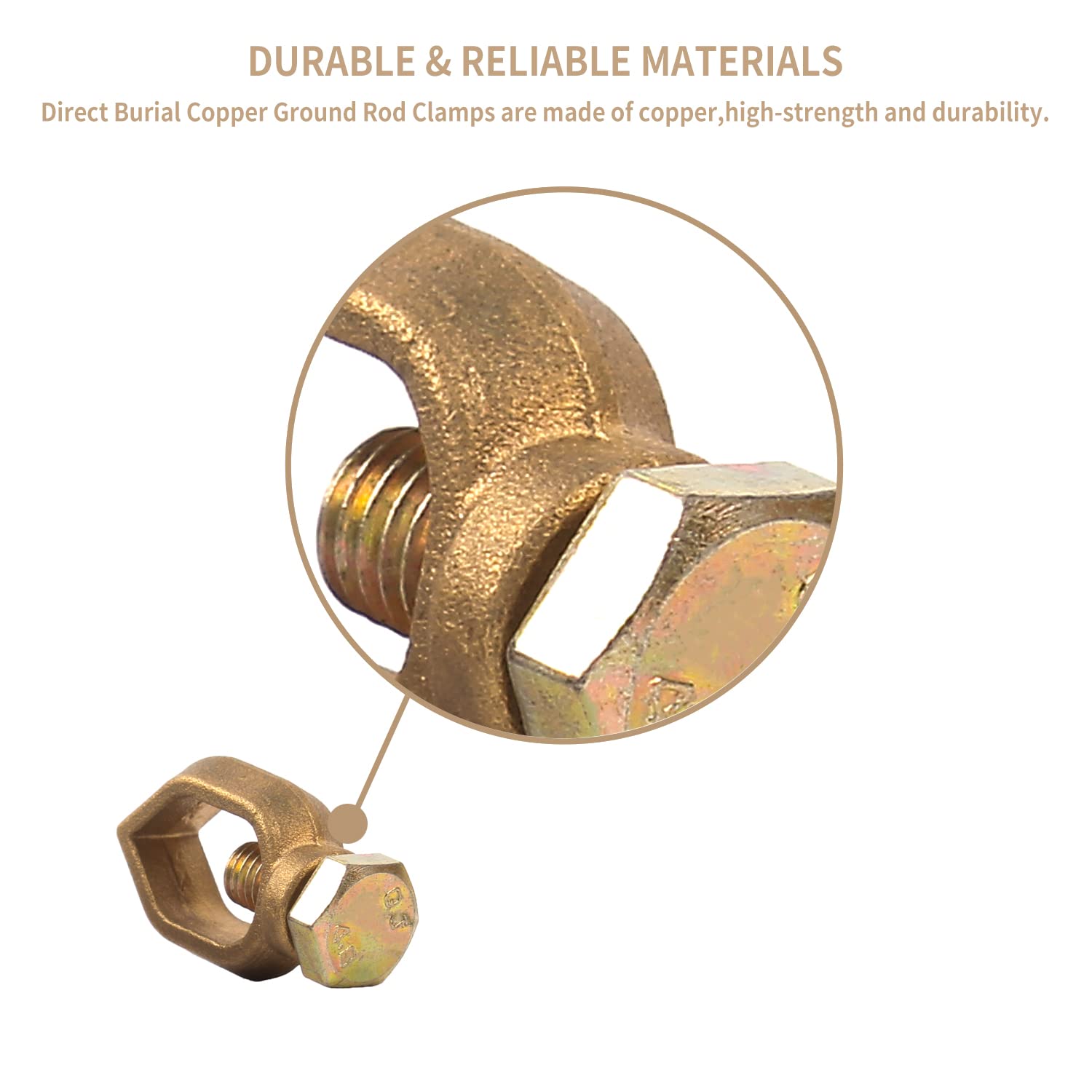 2PCS 1/2-Inch Direct Burial Copper Ground Rod Clamps for Electrical Grounding - Heavy Duty 1/2