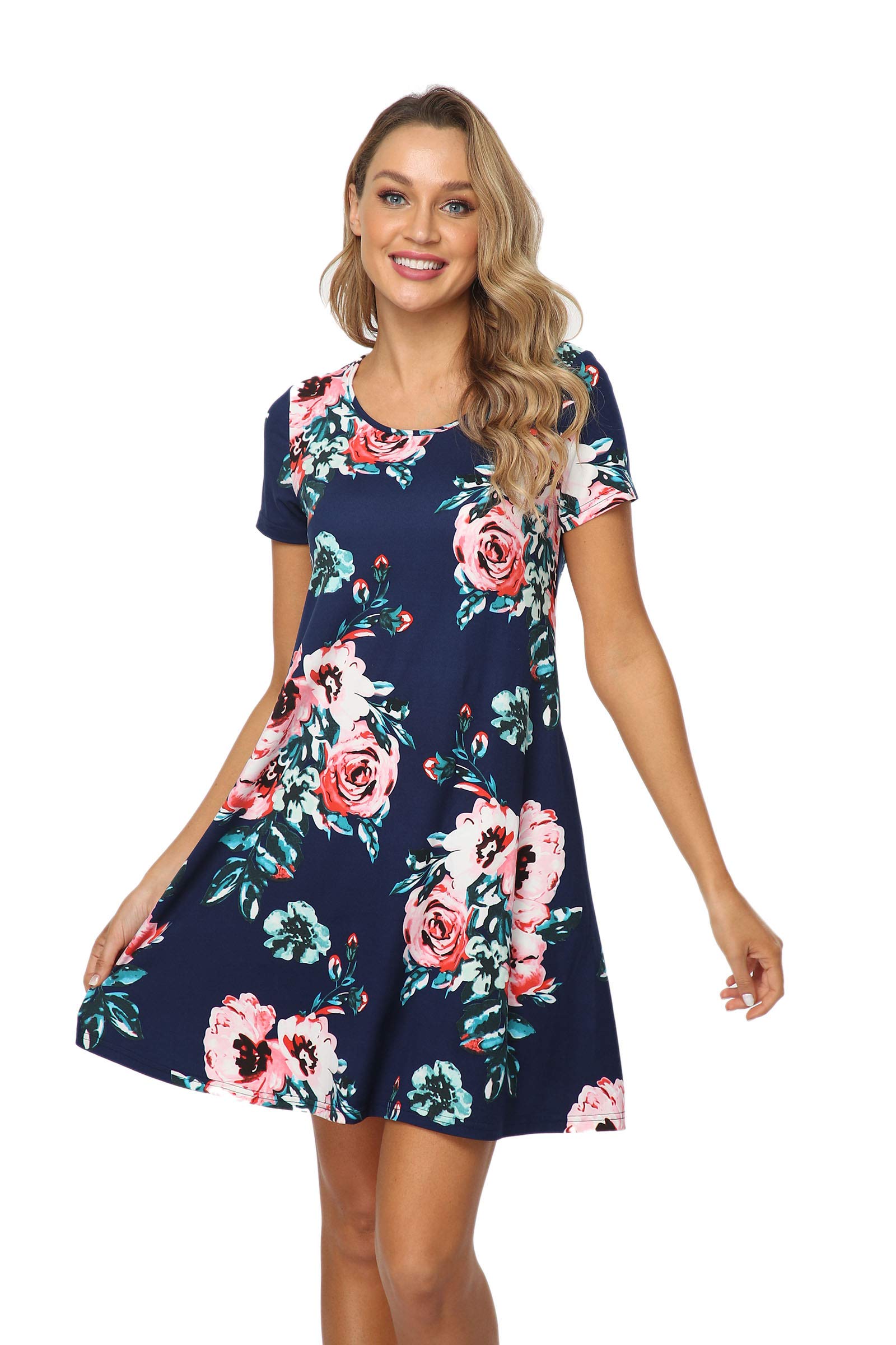 Qurvoo Women's Floral Summer Casual Dress - Sleeveless & Short Sleeve Options with Pockets | Perfect for Beach Outings, Picnics, and Everyday Wear