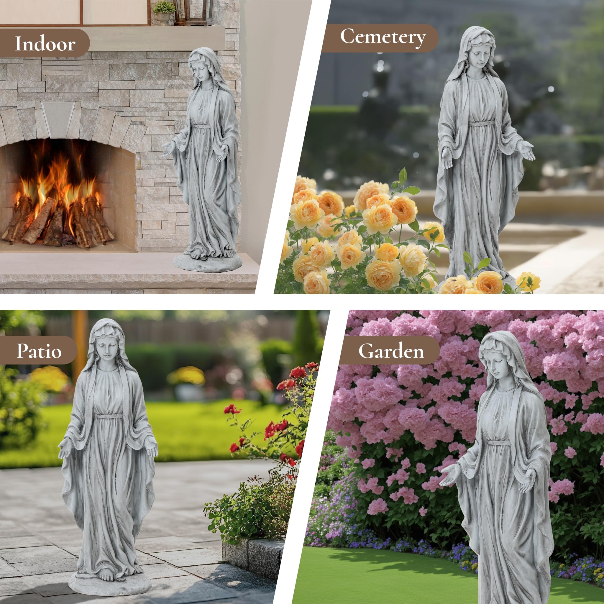 30'' Virgin Mary Outdoor Statue - Religious Garden Sculpture, Blessed Mother Statue for Patio & Yard Decor, Weather-Resistant Gray Virgin Mary Sculpture for Catholic Home, Church & Garden Devotion