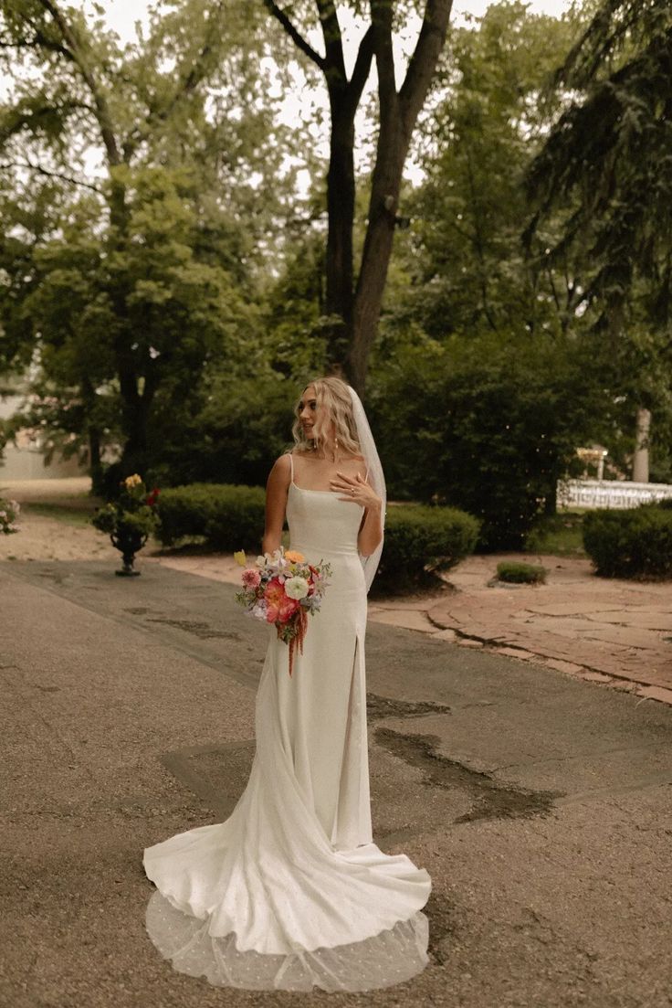 Jenny Yoo Emery Slit Gown - Elegant A-Line Wedding Dress with Side Slit for Brides, Prom & Formal Events