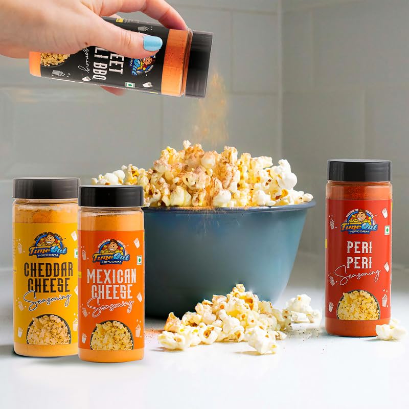 TimeOut Popcorn Seasoning - Premium Multi-Purpose Seasoning for Popcorn, Chips & Snacks | Non-GMO, No Trans Fat | Mexican Cheese & Peri Peri Flavors (2-Pack) | Perfect for Movie Nights, Parties & Game Day Snacking