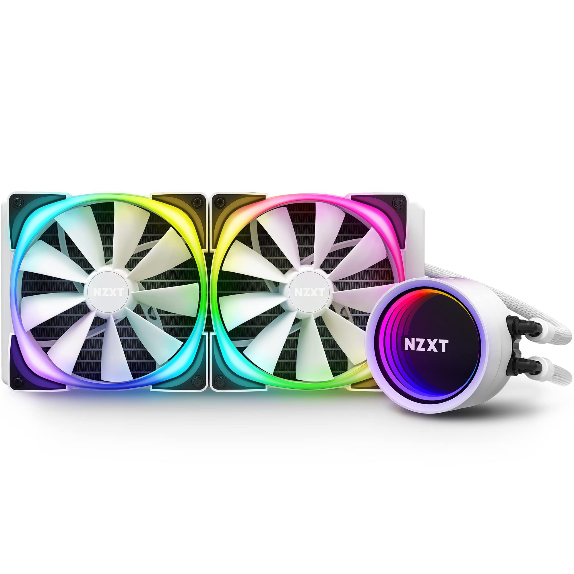 NZXT Kraken X63 RGB 280mm AIO Liquid CPU Cooler - Infinity Mirror Design with RGB Lighting - Includes 2 Aer RGB V2 140mm Fans - White - Perfect for Gaming PCs and High-Performance Workstations
