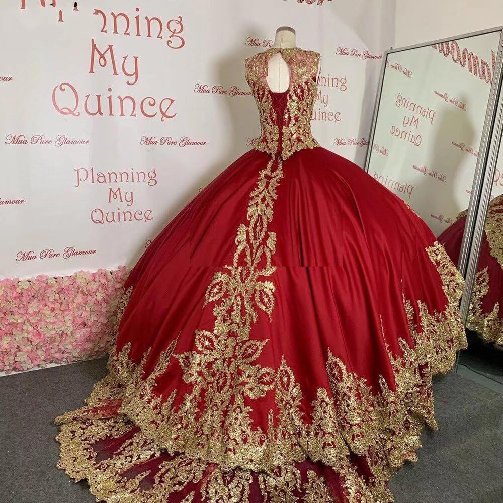 Elegant Gold Applique Quinceañera Dress with Princess Cap Sleeves | Jewel-Embellished Prom Ball Gown for Sweet 16 | 2025 Collection | Perfect for Quinceañeras, Prom Nights & Formal Dances
