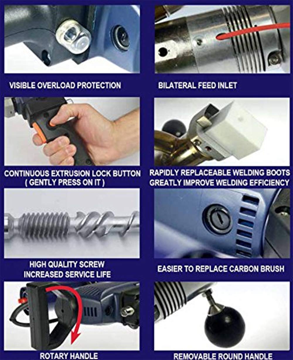 WELDY 3400W Handheld Plastic Welding Machine Kit - Hot Air Plastic Welder Gun for Vinyl, PVC, HDPE - Professional Extrusion Welder Tool (EX2) for DIY Repairs, Boat Fixing, and Industrial Plastic Fabrication