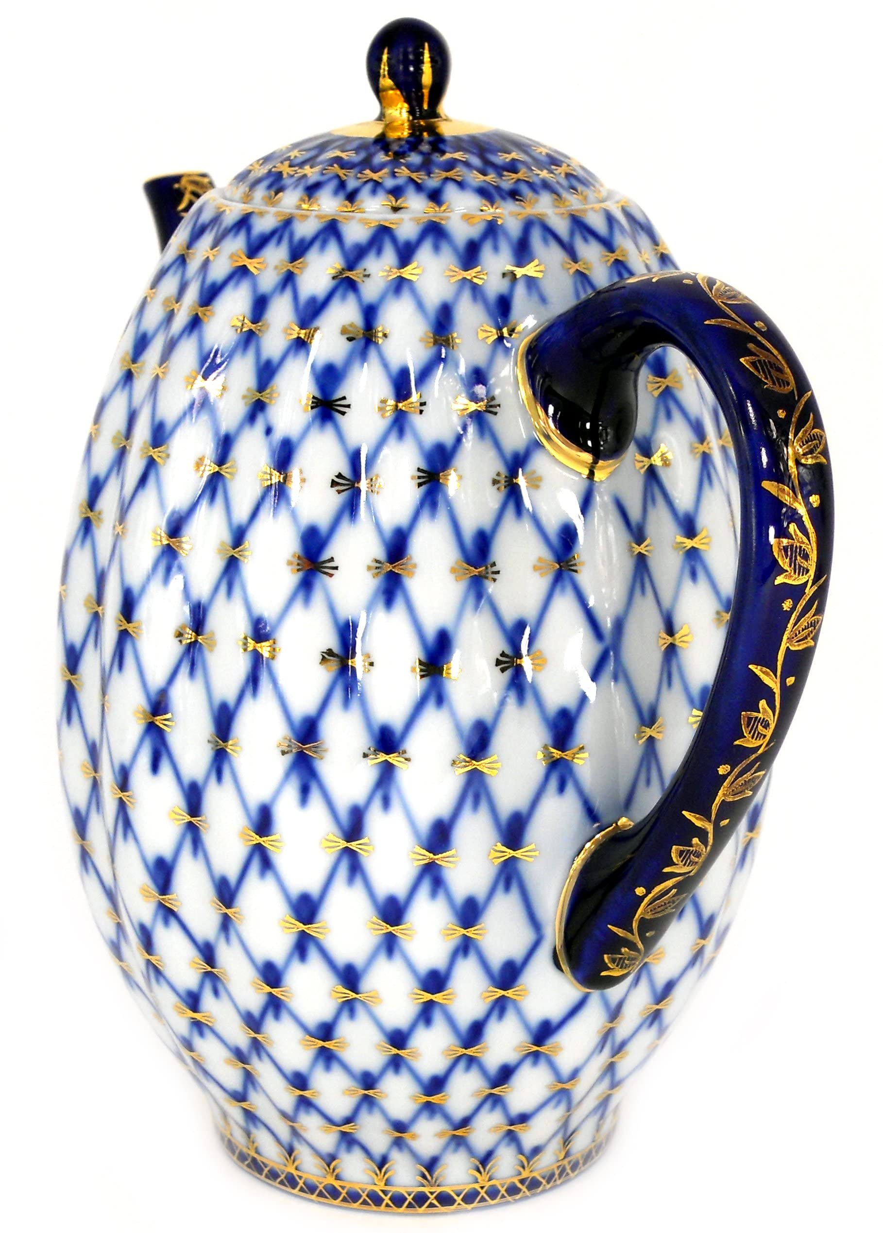 Lomonosov Porcelain 22K Gold Cobalt Net Coffee Pot - 8 Cups (40 oz/1200 ml) - Elegant Tea & Coffee Serving for Home, Office & Gifts