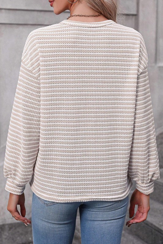 Stylish Striped Round Neck Drop Shoulder Long Sleeve T-Shirt for Women | Casual Comfort Wear | Perfect for Everyday Outfits, Layering & Fall Fashion