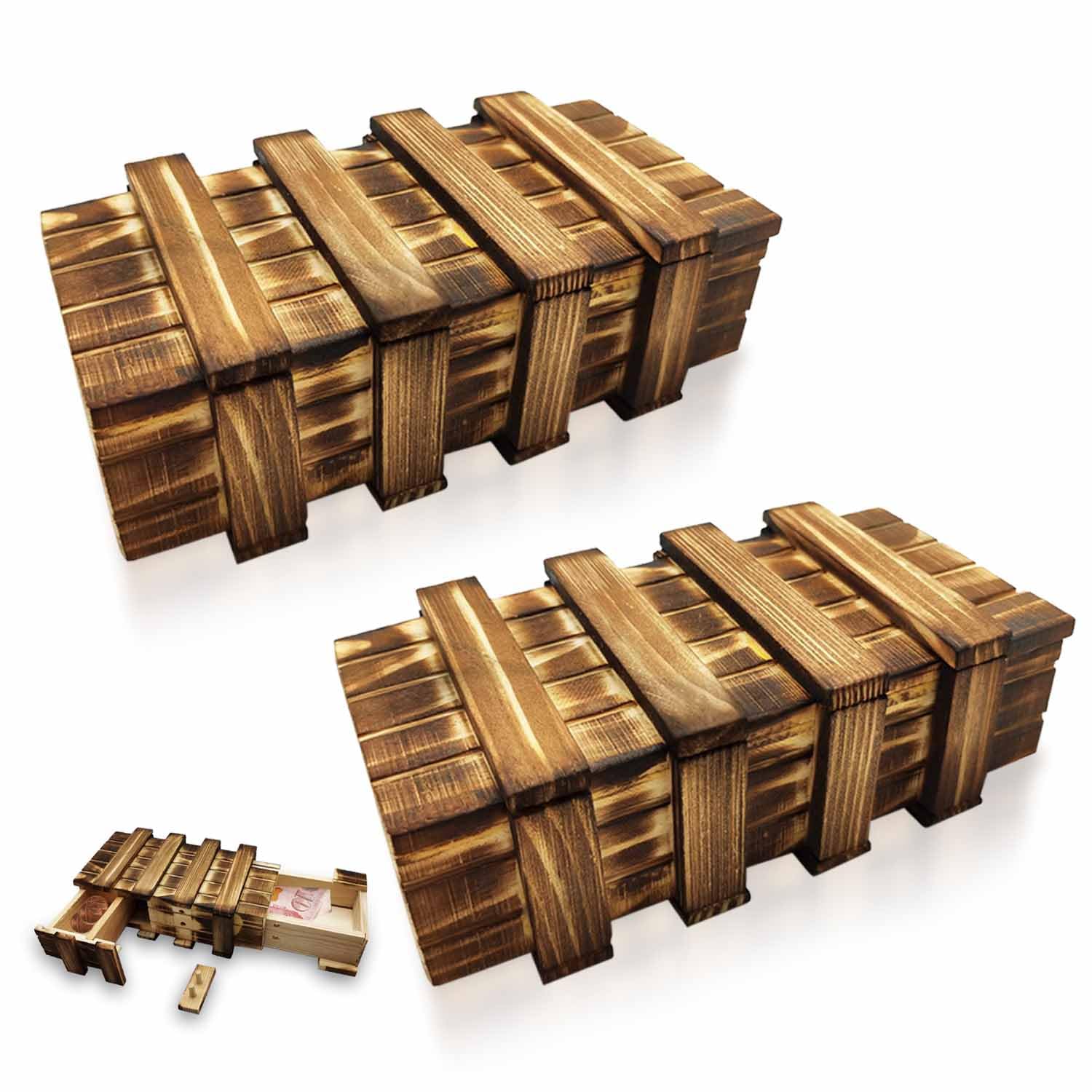 2PCS Wooden Secret Puzzle Box with 2 Hidden Compartments - Magic Brain Teaser Gift Box for Adults & Kids - Christmas Present, Educational Toy, Keepsake Box for Home Décor & Party Favors