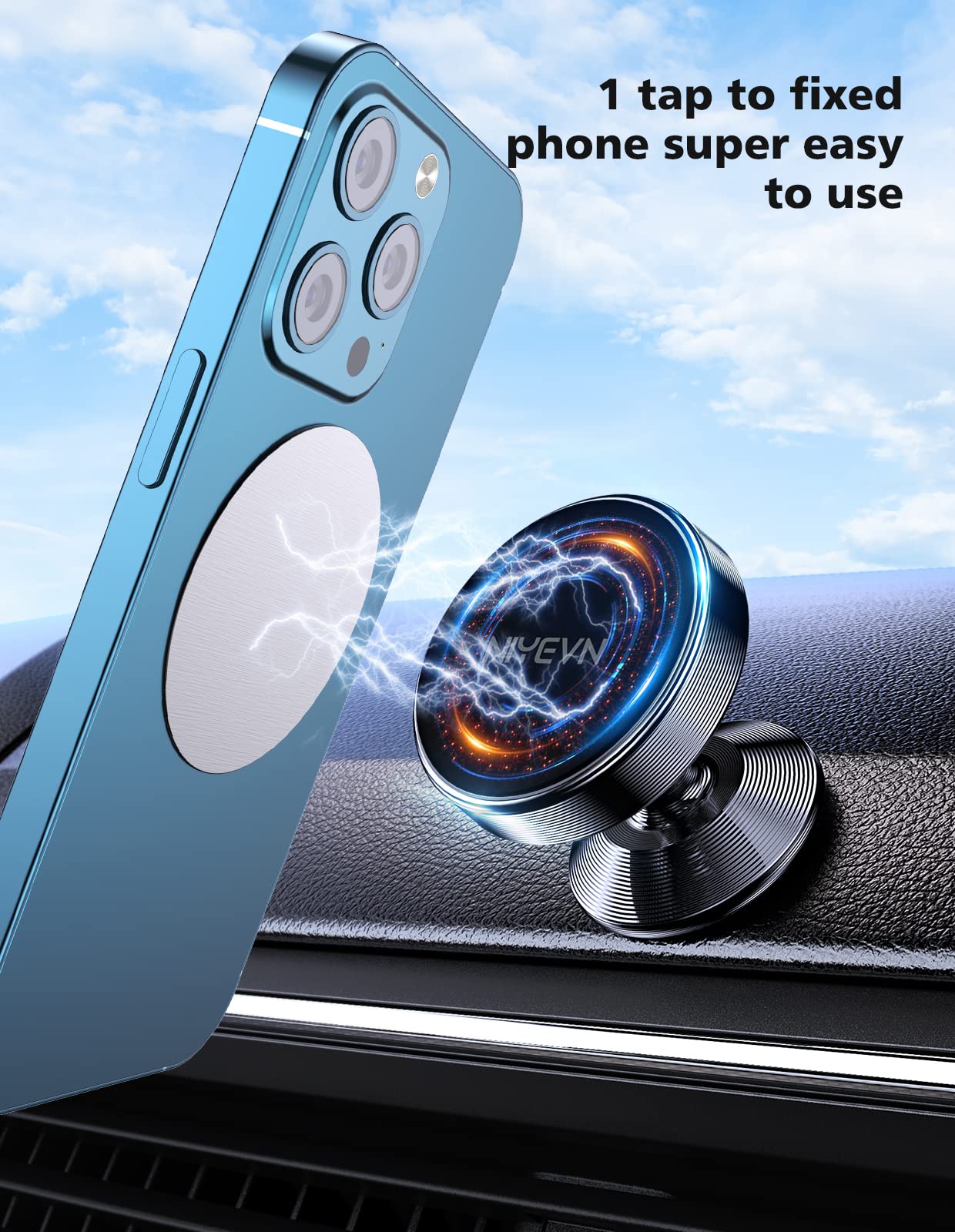 2-Pack Magnetic Phone Holder for Car - 360° Rotating Strong Magnet Universal Dashboard Mount - Hands-Free Car Phone Stand for iPhone, Samsung & GPS Devices - Perfect for Commuting, Road Trips & Navigation (Black)