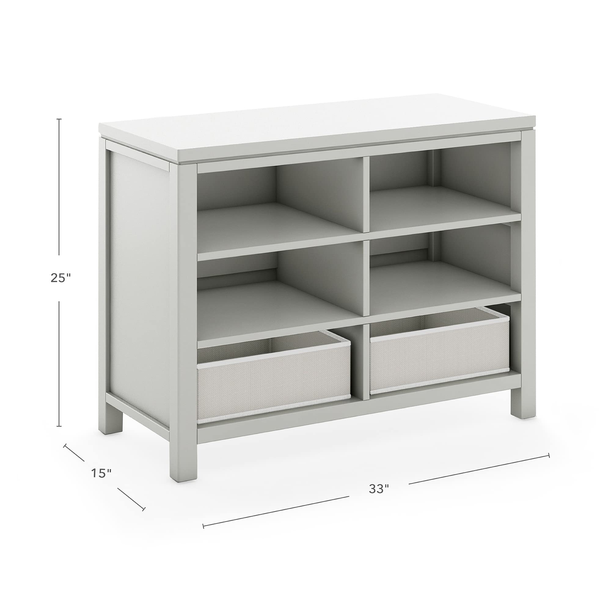 Martha Stewart Kids' Double Open Storage Shelf - Gray Wooden Organizer with 6 Removable Bins | Arts & Crafts Supply Storage for Playrooms, Classrooms & Homeschool Organization