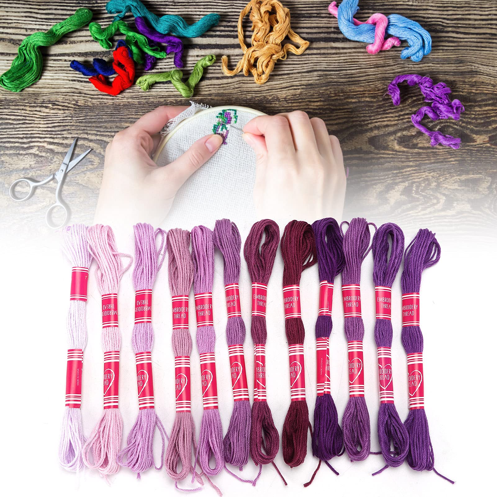 Premium Mercerized Cotton Embroidery Floss - 12-Piece Set (Purple) for Cross Stitch, Needlework & DIY Crafts - Perfect for Home Decor, Scrapbooking & Handmade Gifts