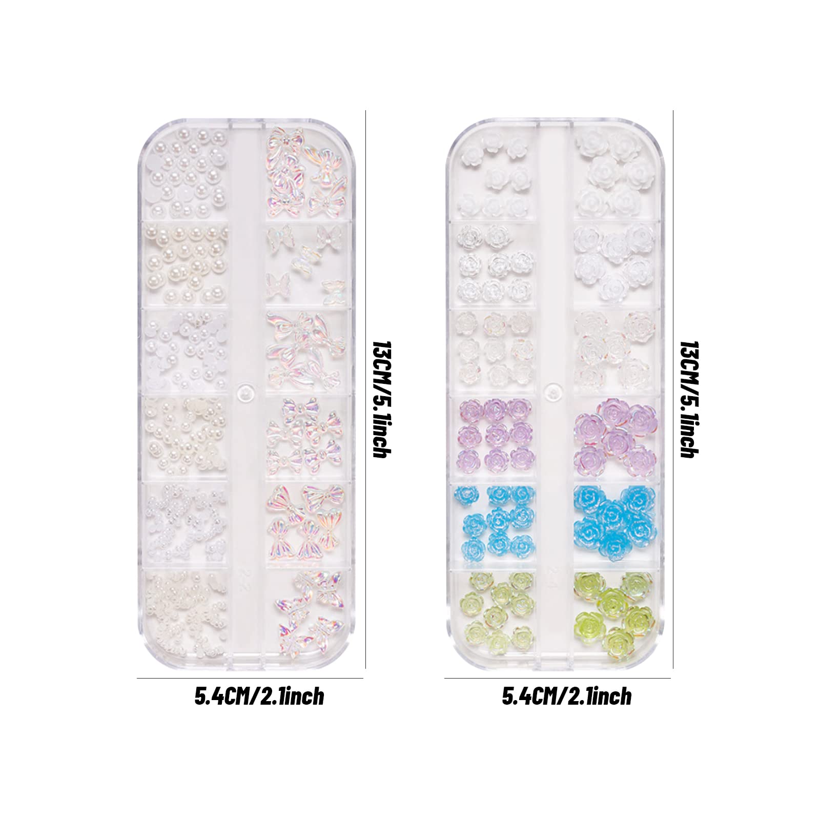 3D Flower Nail Charms - 2 Boxes Aurora Bow Butterfly Nail Art Decorations with Flat Back Pearls for DIY Nail Art | Perfect for Salon, Home Manicure, and Nail Art Enthusiasts