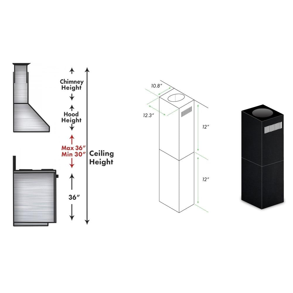 ZLINE 12-Inch Short Chimney Extension Kit for 7-8 ft Ceilings – Compatible with Range Hoods (SK BSKE2iN) – Perfect for Kitchen Renovations & Tight Spaces