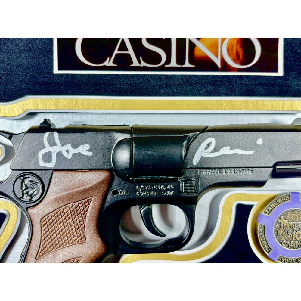 Joe Pesci Autographed Casino Movie Prop Gun with COA - Framed Collectible Memorabilia from Tangiers Las Vegas - Perfect for Movie Fans & Casino Enthusiasts Display