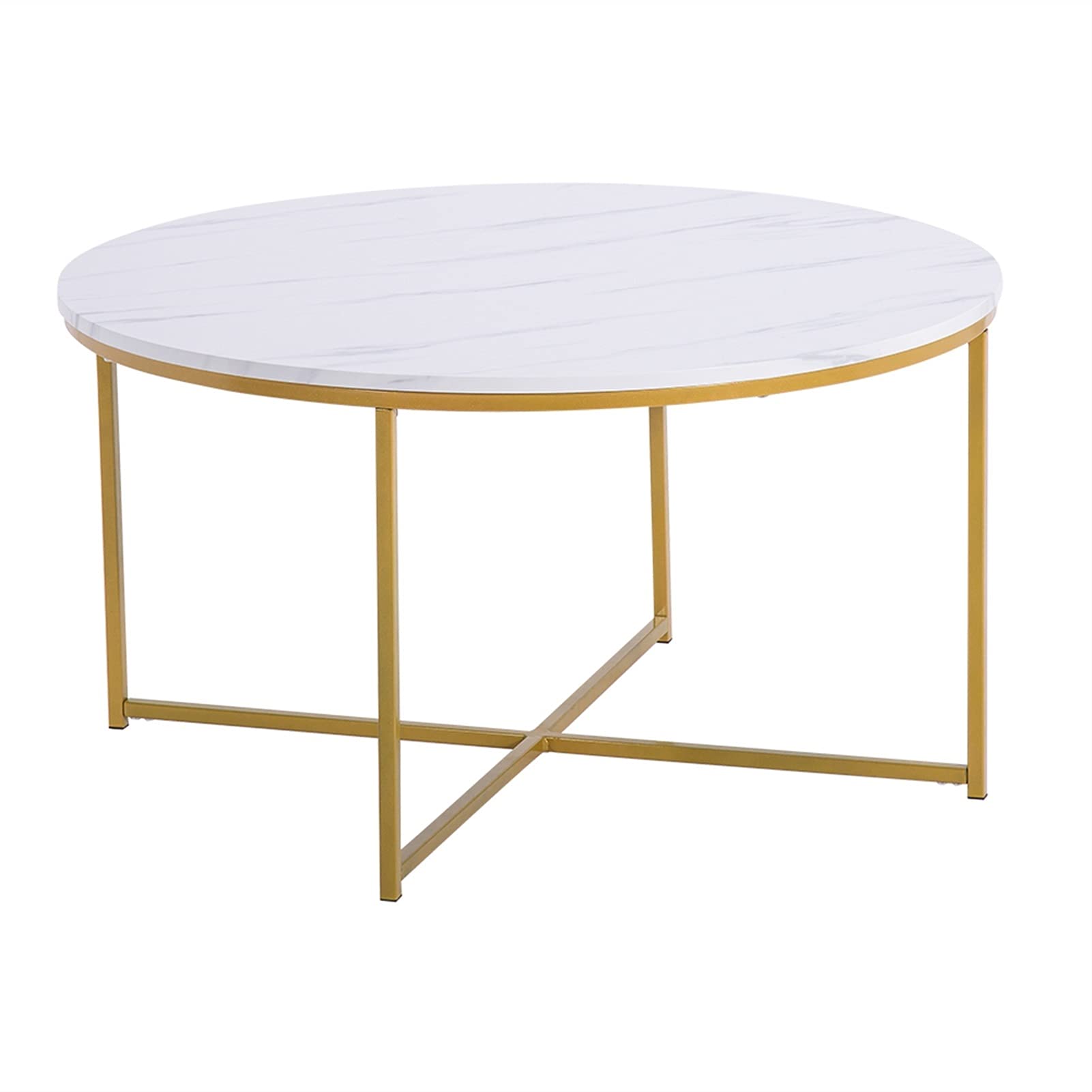 YKAMM 36-inch Round Coffee Table - White Marble Top with Gold Metal Base, Modern Side Table for Living Room, Entryway, or Bedroom - Perfect for Small Spaces, Coffee Date, and Home Decor