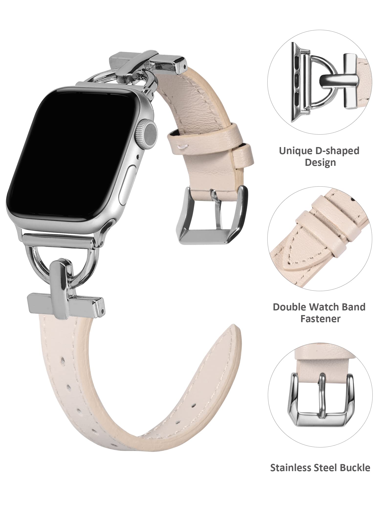 Premium Leather Band for Apple Watch - Compatible with Series 10/9/8/7/6/5/4/3/2/1/SE/Ultra (38mm-49mm) | Elegant Dressy Strap for Women & Men | Perfect for Business, Parties & Everyday Wear